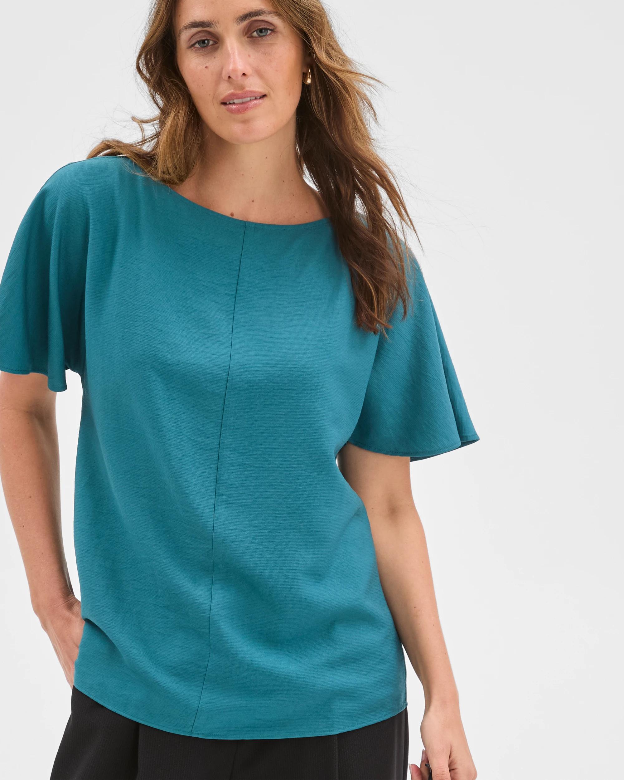 4 Preview Short Flutter Sleeve Textured Blouse PEACOCK, 4 of 7