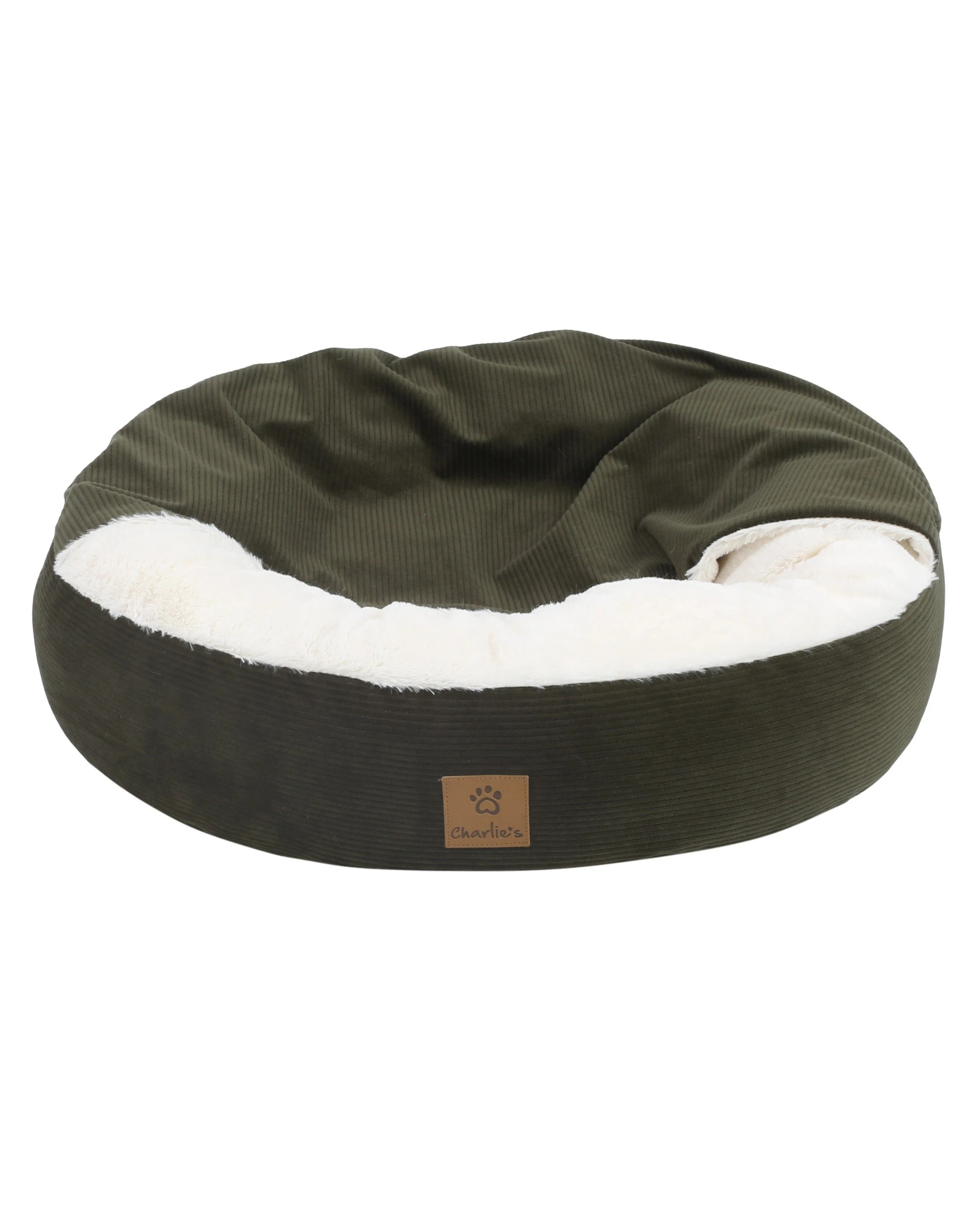 4 Charlie's Snookie Hooded Corduroy Calming Dog Bed Medium - Olive, 4 of 10
