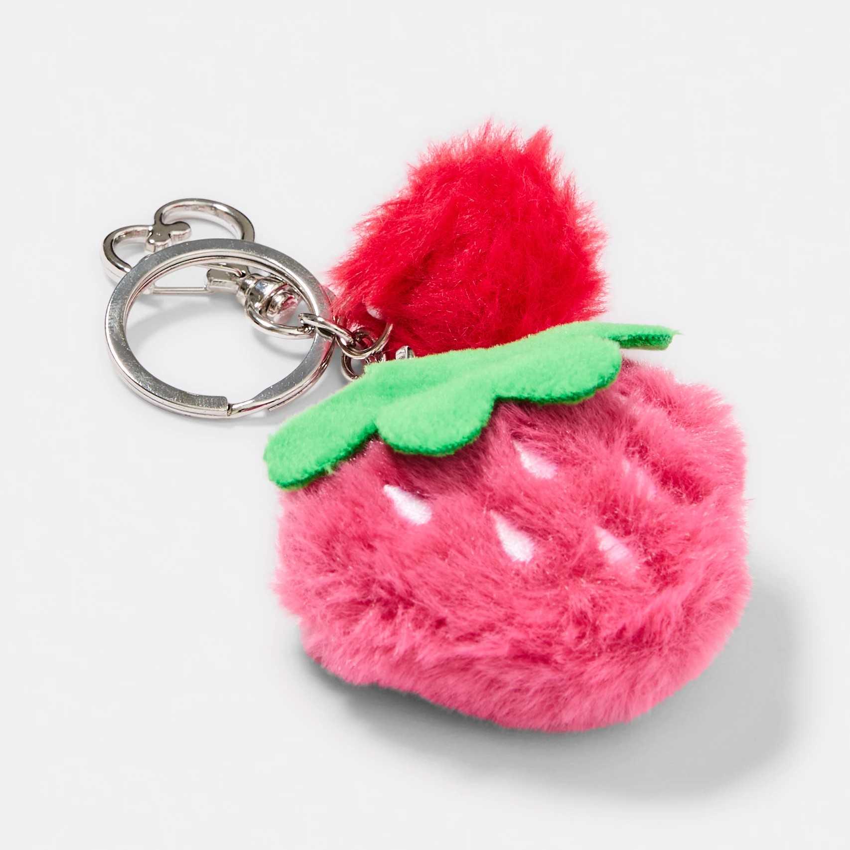 2 Fluffy Strawberry Keyring - Silver Tone and Pink, 2 of 3