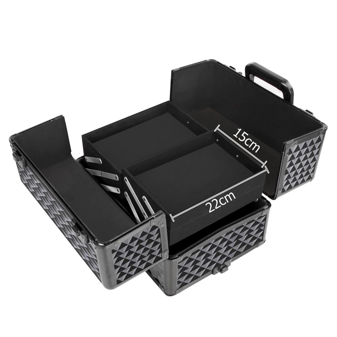 3 Embellir Makeup Case Beauty Trolley Cosmetic Organiser Box Travel Wheels Diamond - Black, 3 of 8