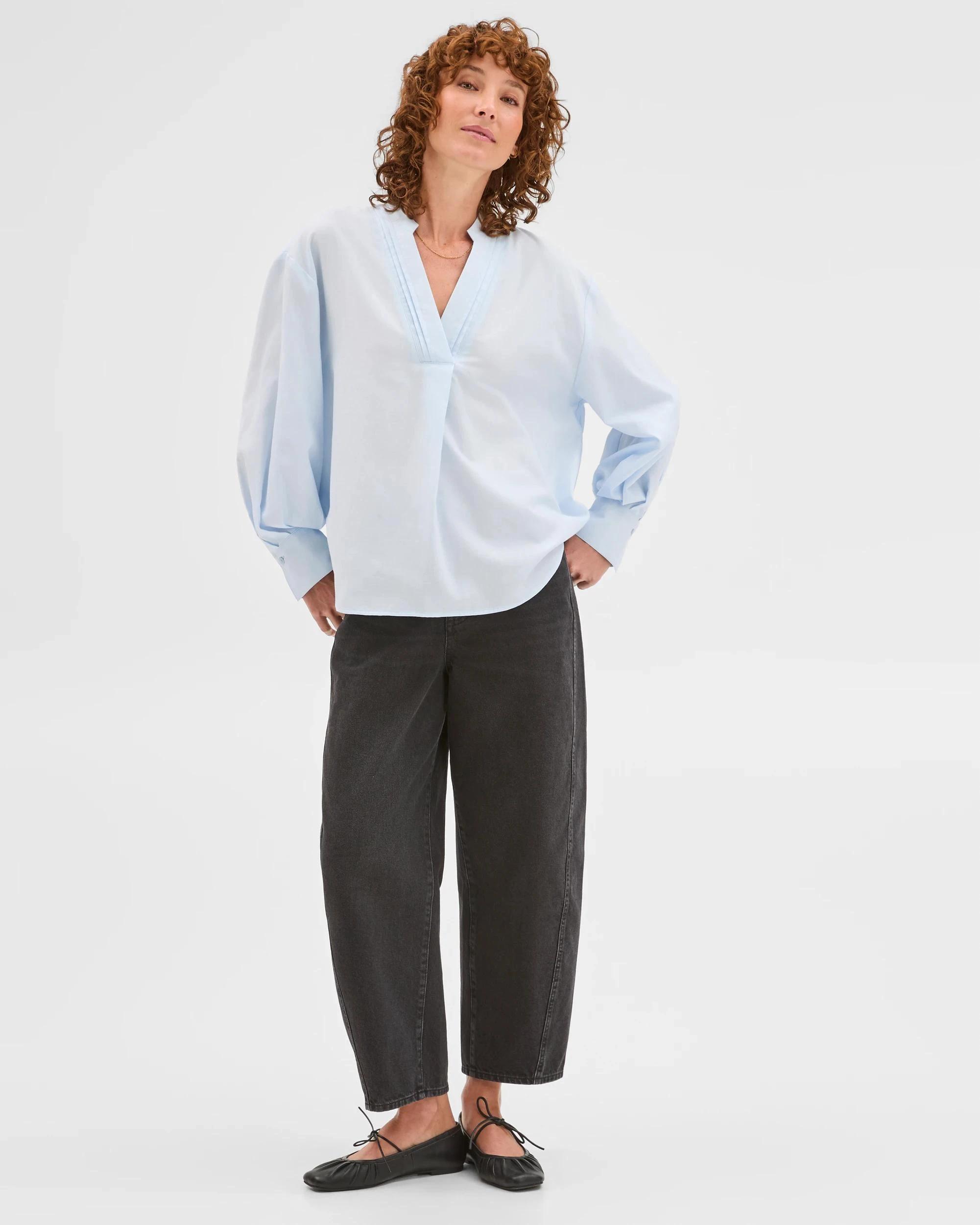 1 Target Woman Australian Cotton Tuck Detail Popover Top ICE BLUE, 1 of 7
