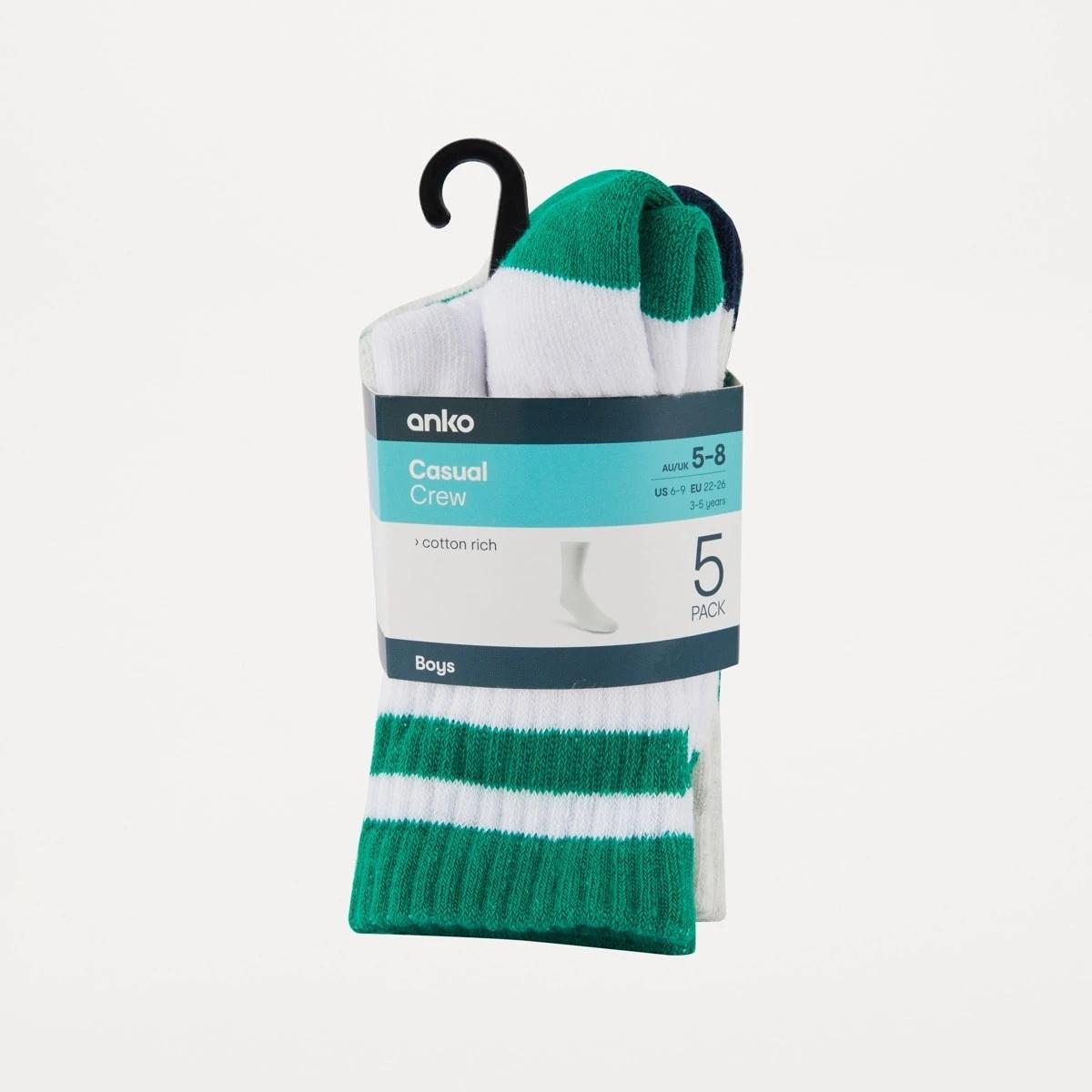 3 5 Pack Crew Socks GREEN VARSITY, 3 of 3