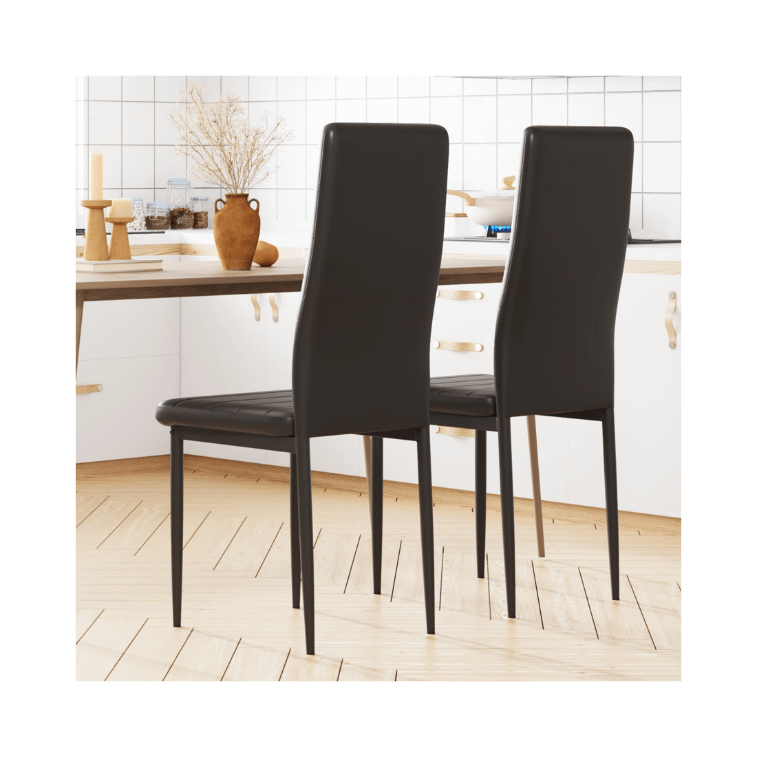 4 Advwin Set Of 2 Dining Chairs Padded Seat Leather Black, 4 of 9