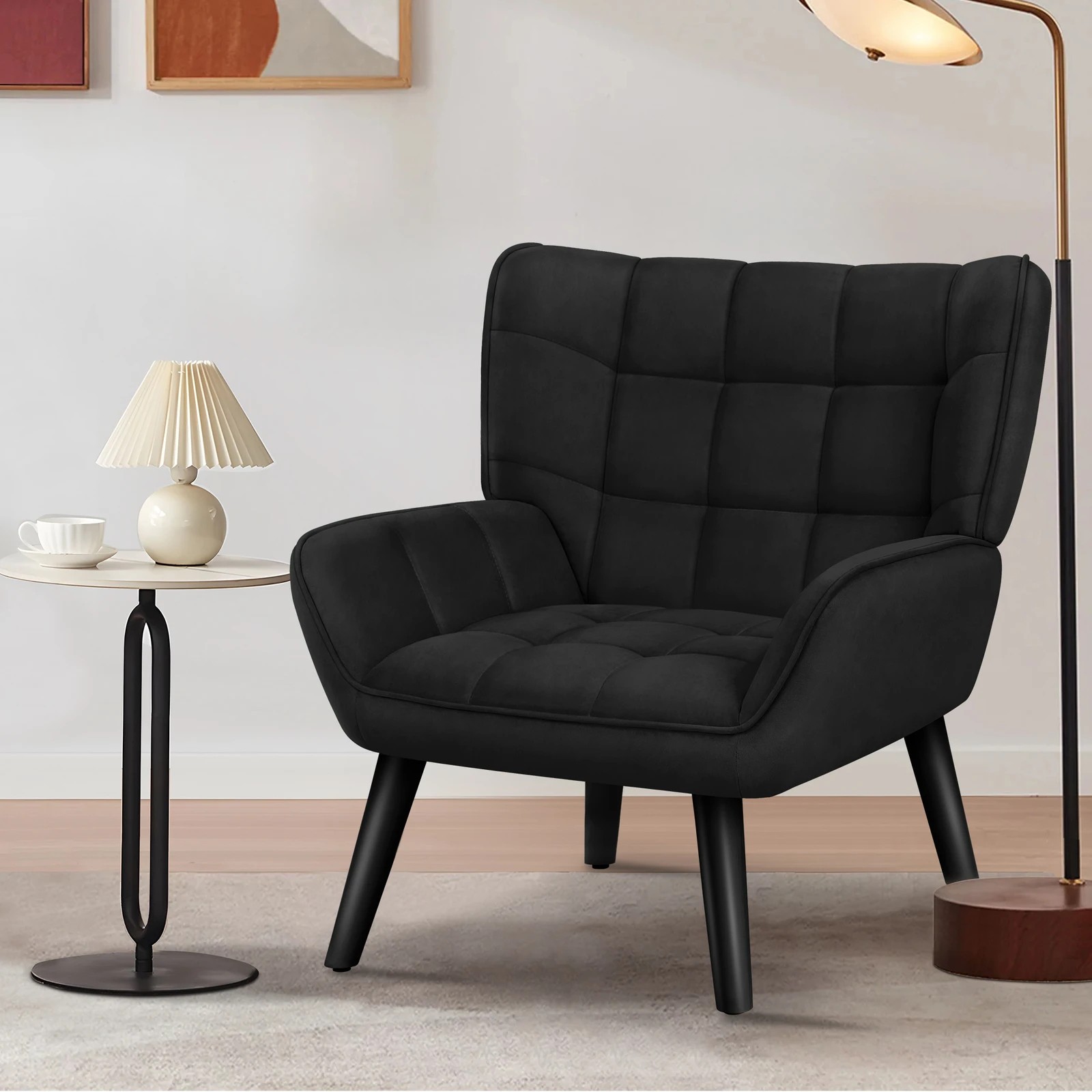 4 Alfordson Armchair Accent Chair Upholstered Lounge Sofa Tub Couch Velvet - Black, 4 of 9