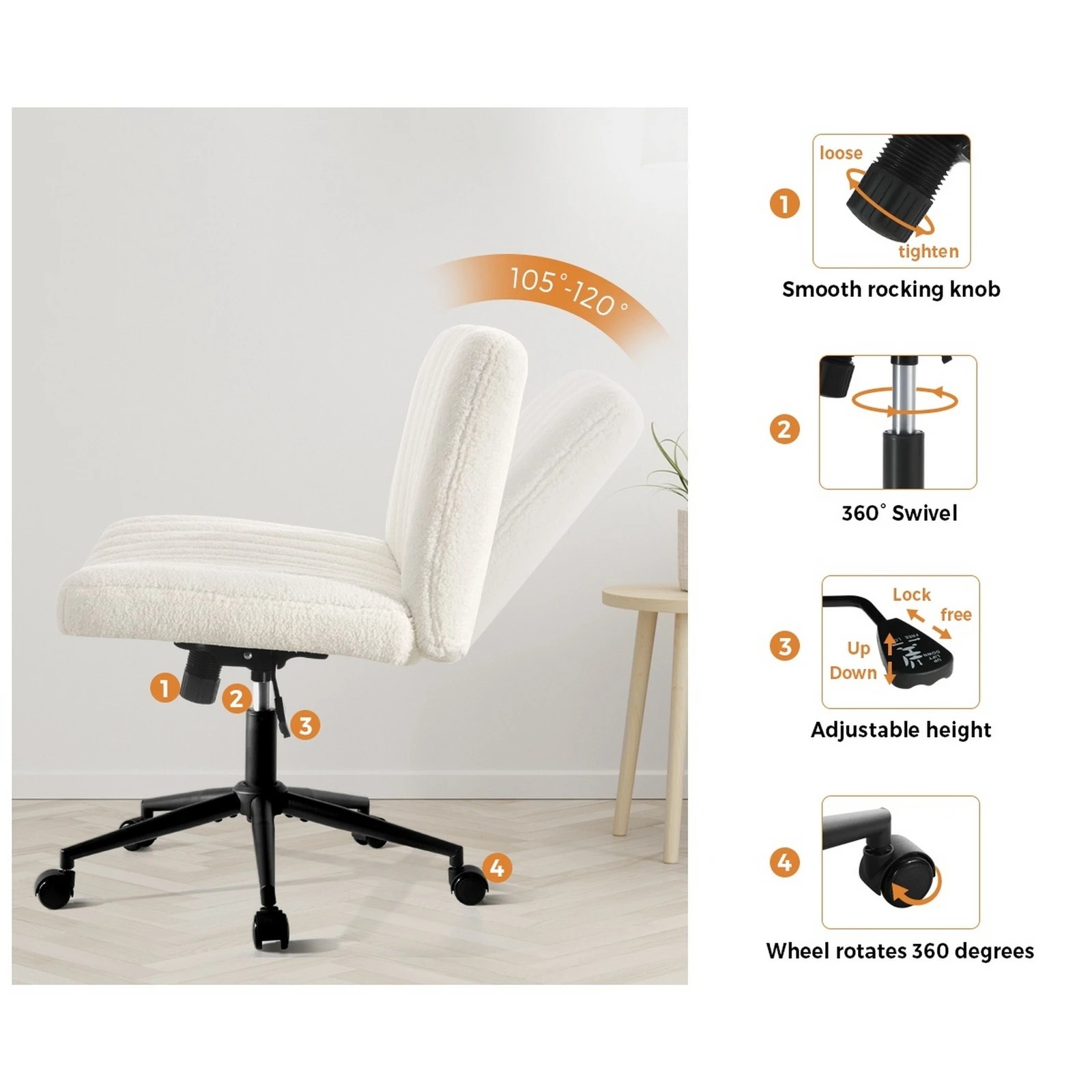 4 Oikiture Armless Office Desk Chair Sherpa
 - White, 4 of 10