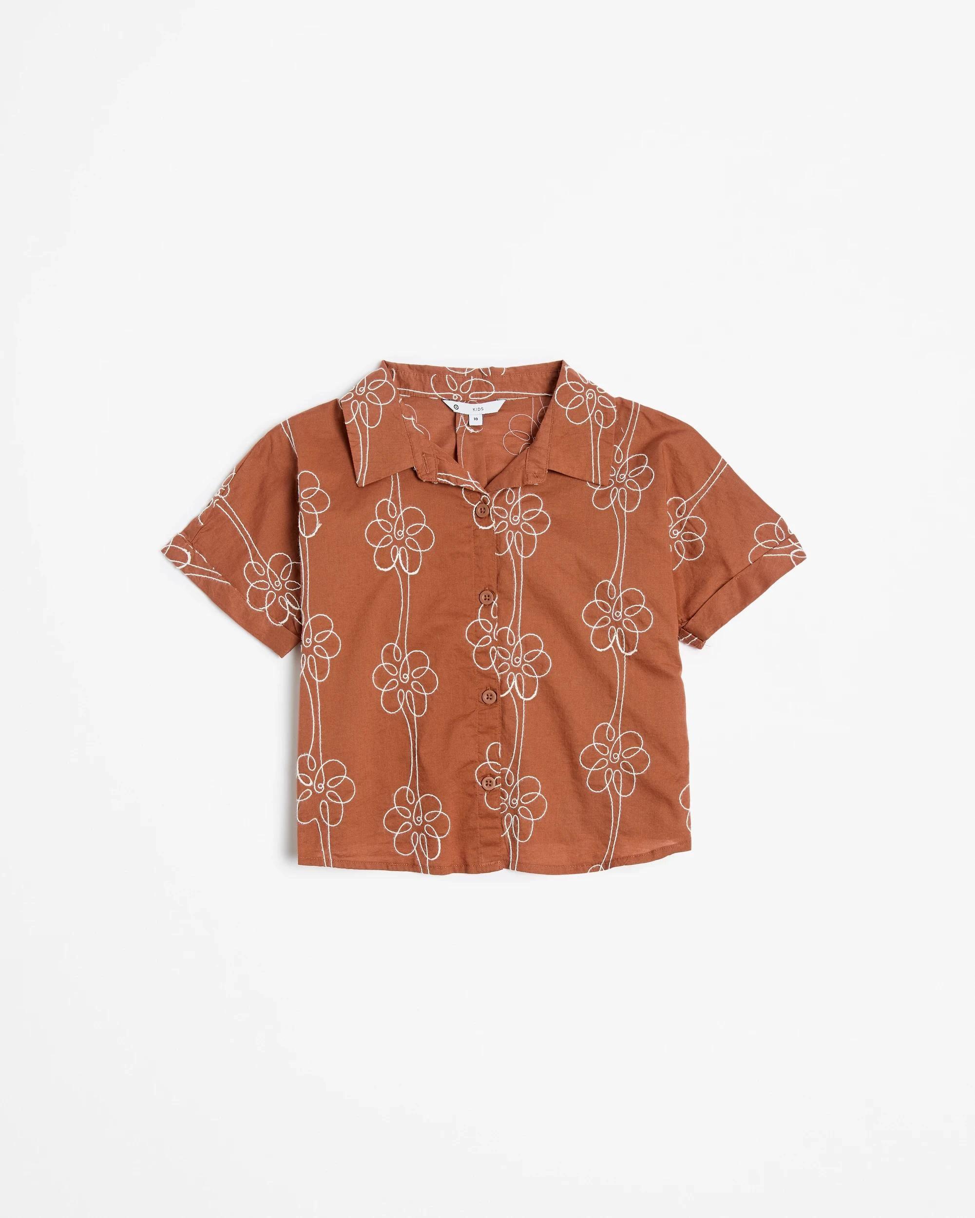 1 Target Australian Cotton Embroidered Short Sleeve Shirt BROWN, 1 of 3