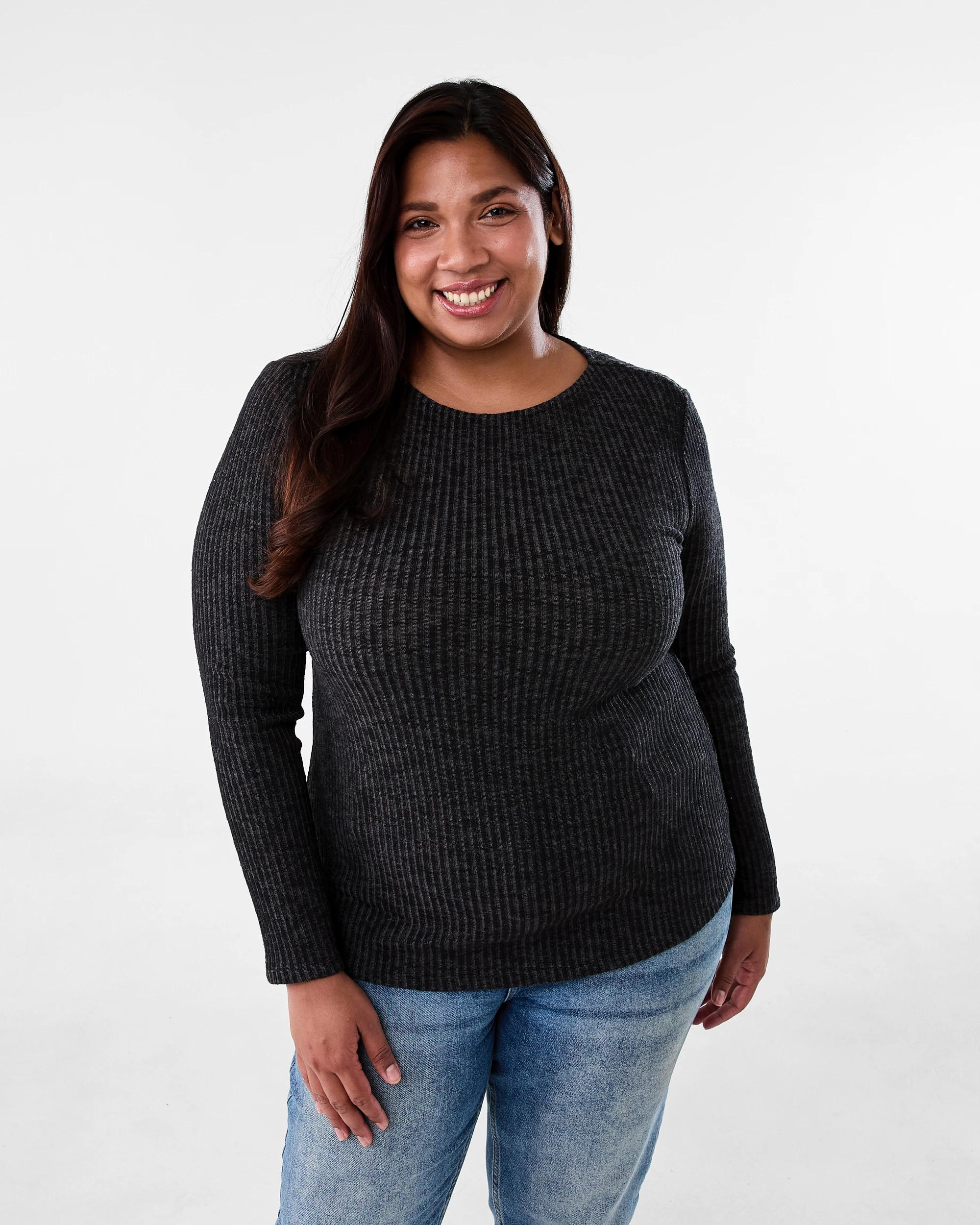 1 Curve Long Sleeve Boat Neck Top Gry Chmrle, 1 of 5