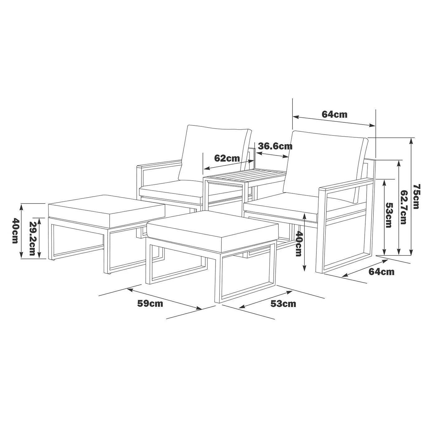 5 Moda Living Sunbury 5-Piece Outdoor Armchair Sofa Set with Stools and Table - Charcoal, 5 of 9