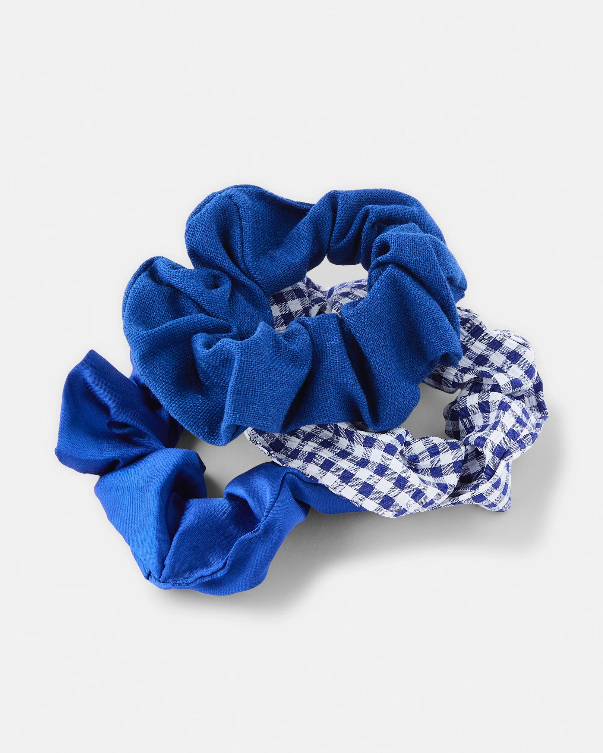 3 3 Pack Gingham Hair Scrunchies Royal Blue, 3 of 4