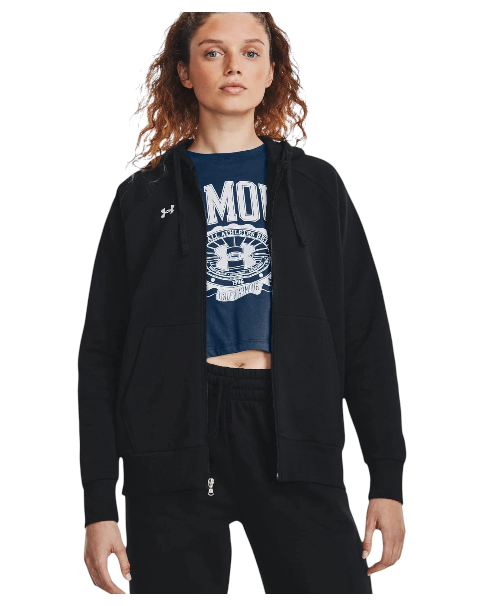 5 Under Armour Womens Rival Fleece Full Zip Black Hooded Jacket BLACK, 5 of 6