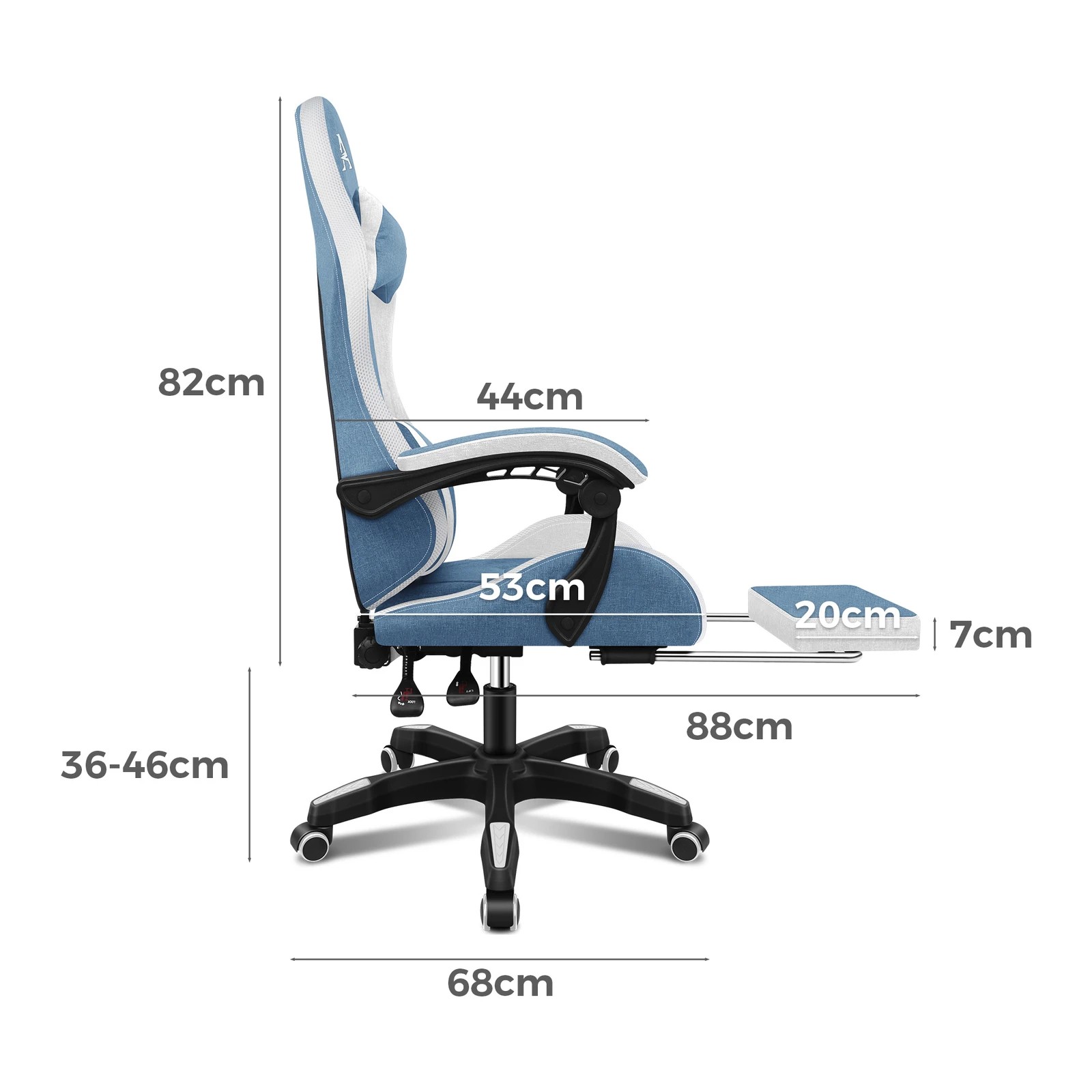 7 Alfordson Gaming Chair Office Massage 12 RGB LED Computer Seat Fabric - White Blue, 7 of 10