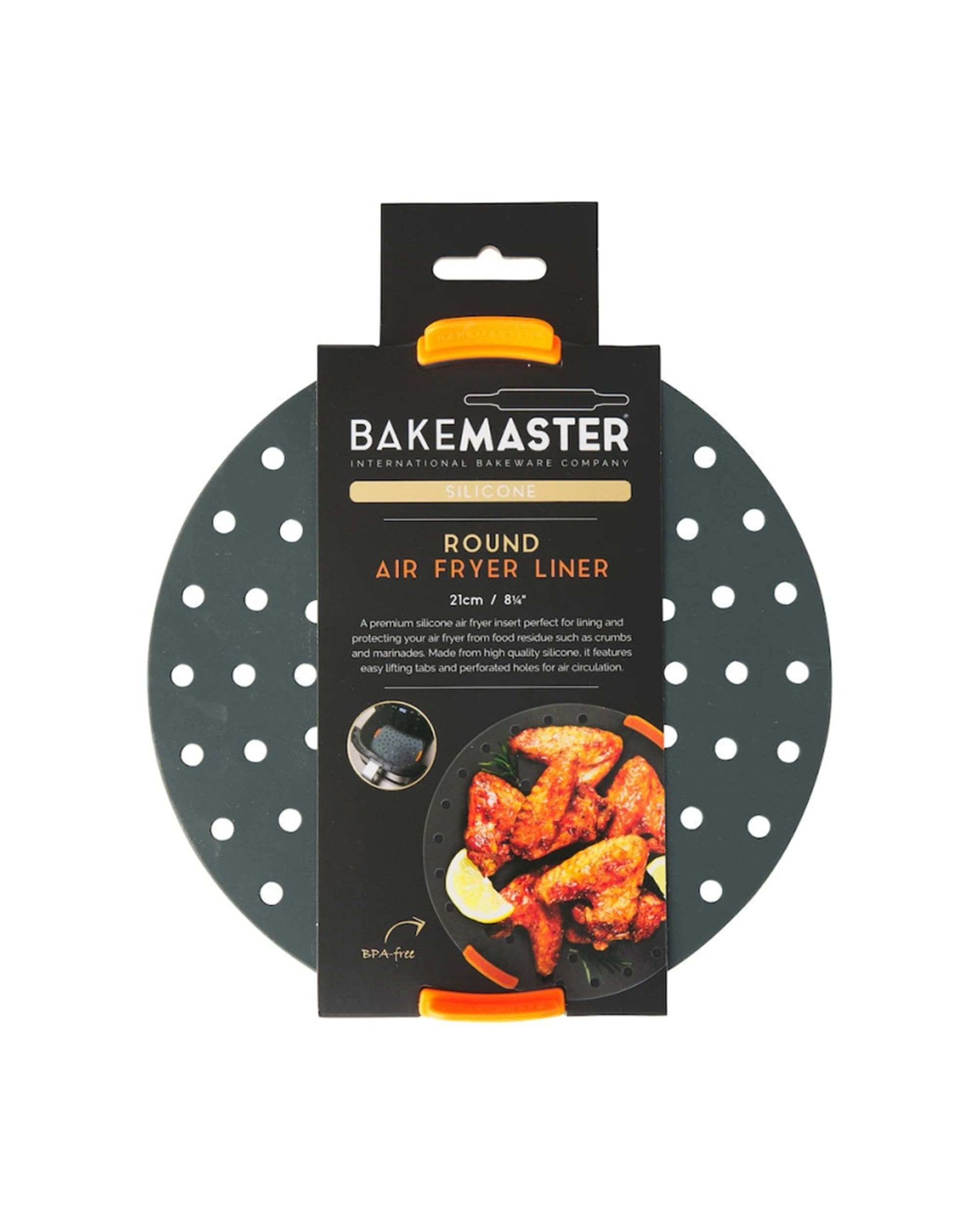 2 Bakemaster Round Air Fryer Liner Silicone Perforated Non Stick Oven Safe 21cm - Grey, 2 of 3