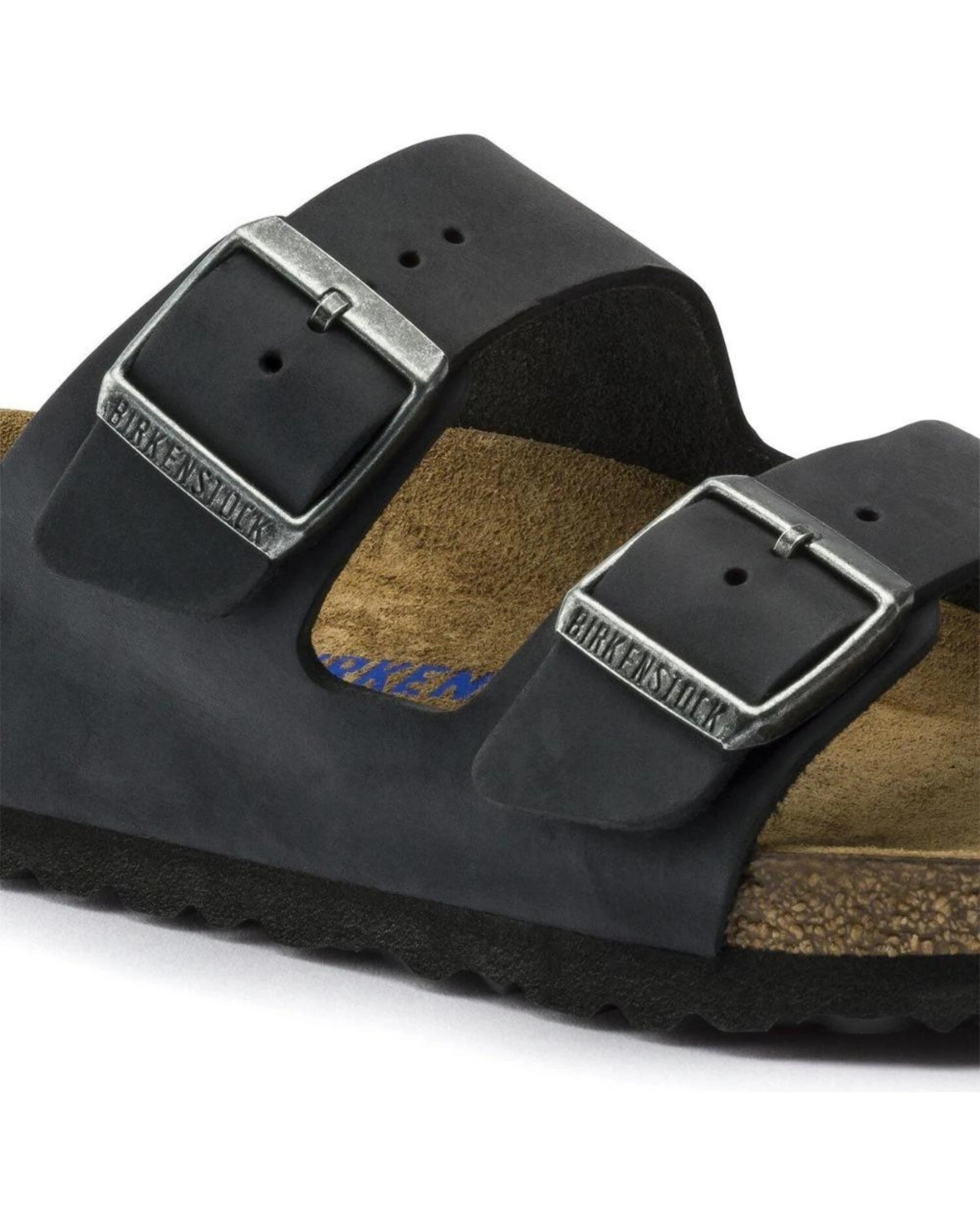 3 Birkenstock Arizona Oiled Leather Soft Footbed Sandals Regular BLACK, 3 of 7