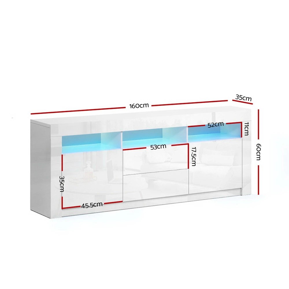 3 Artiss Entertainment Unit TV Cabinet LED 160cm - White, 3 of 8