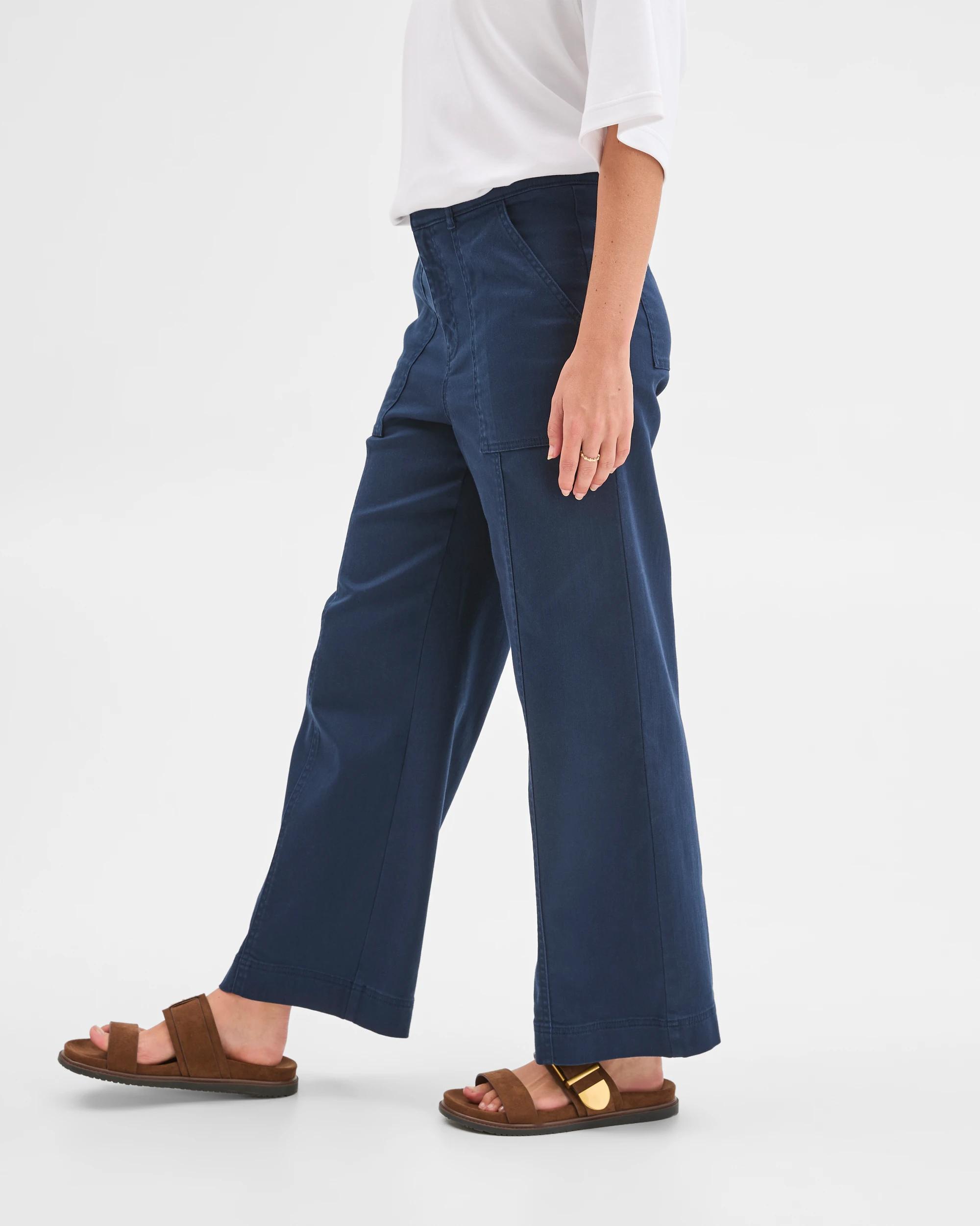 2 Target Woman Australian Cotton Blend Stretch Twill Wide Leg Pants NAVY, 2 of 7