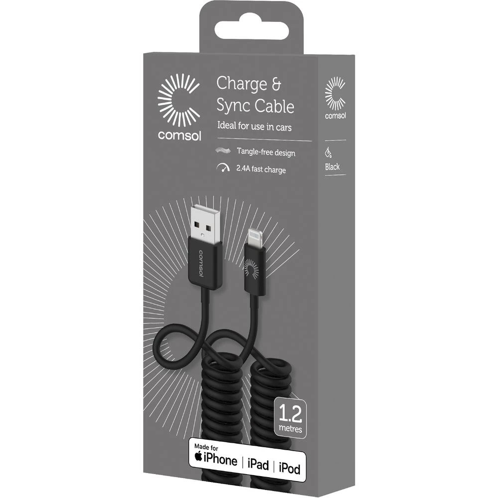 3 Comsol Lightning to USB Cable Coiled 1.2m Black, 3 of 3