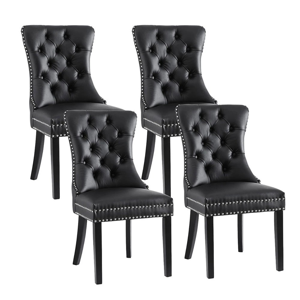 1 1 Set of 4 Artiss Dining Chairs  Leather - Black, 1 of 5