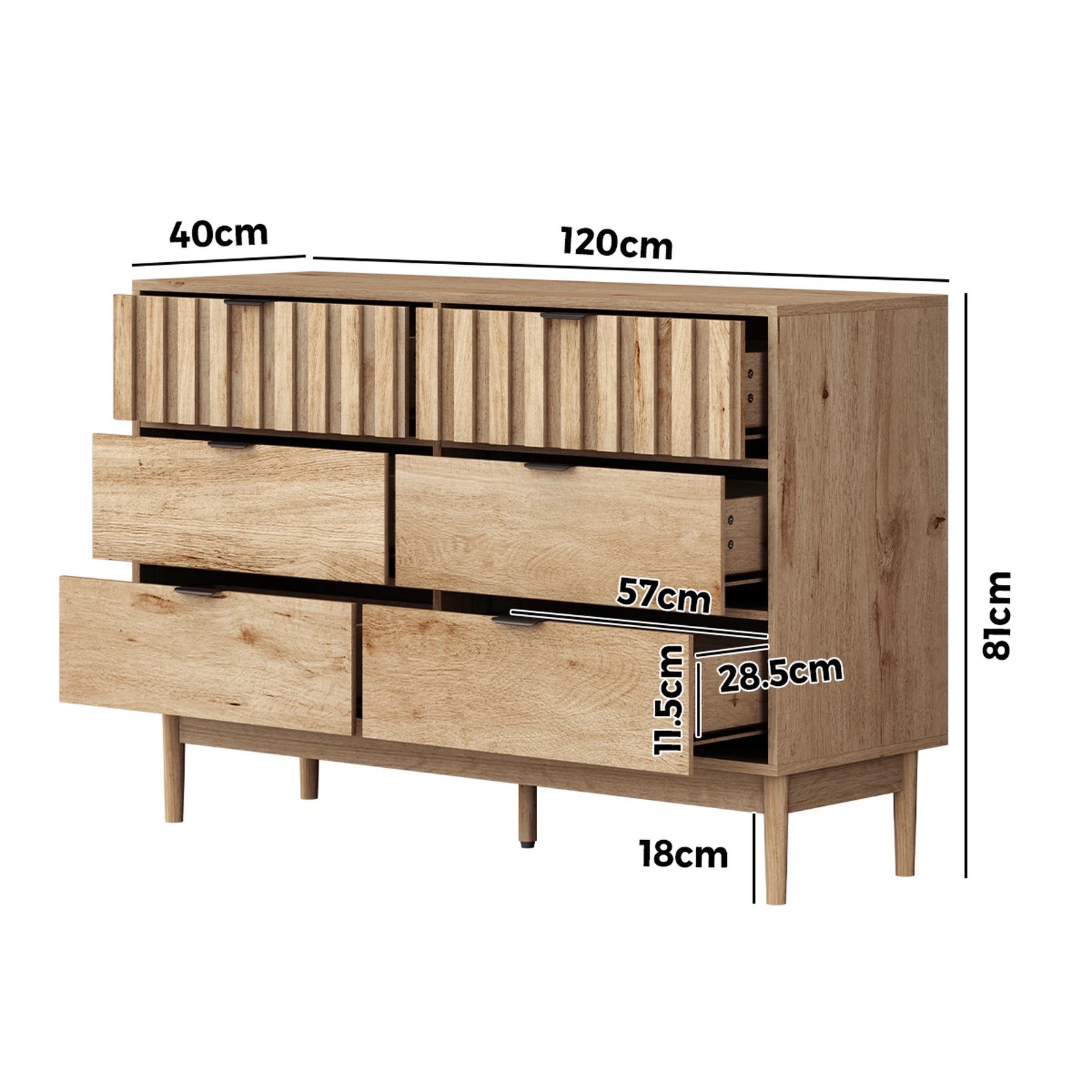2 Oikiture 6 Chest of Drawers Organizer Dresser Storage Cabinet Lowboy - Natural, 2 of 9
