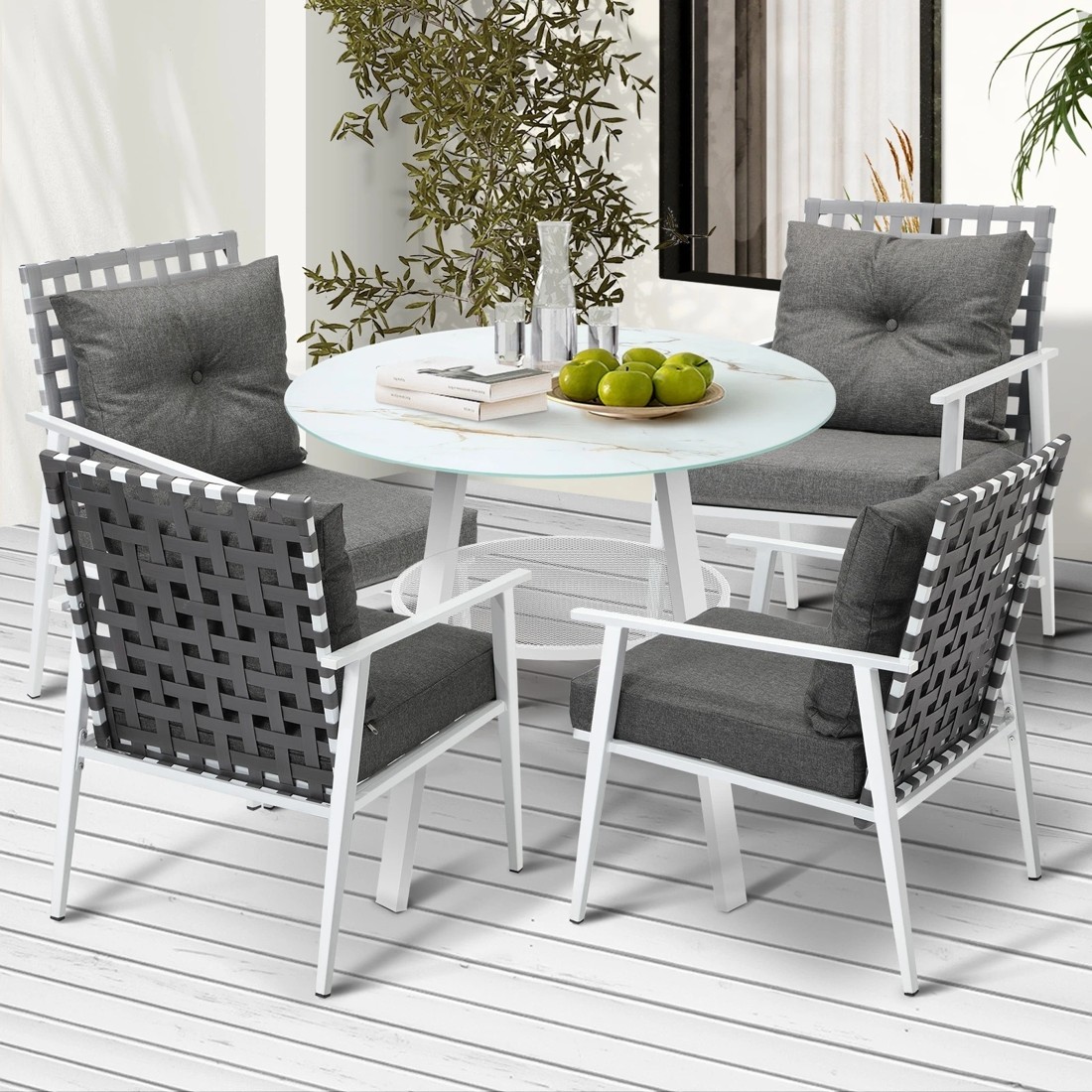 3 Livsip Outdoor Dining Set Patio Furniture Setting 5PCS Marble Table Rattan Chair - Multi, 3 of 9