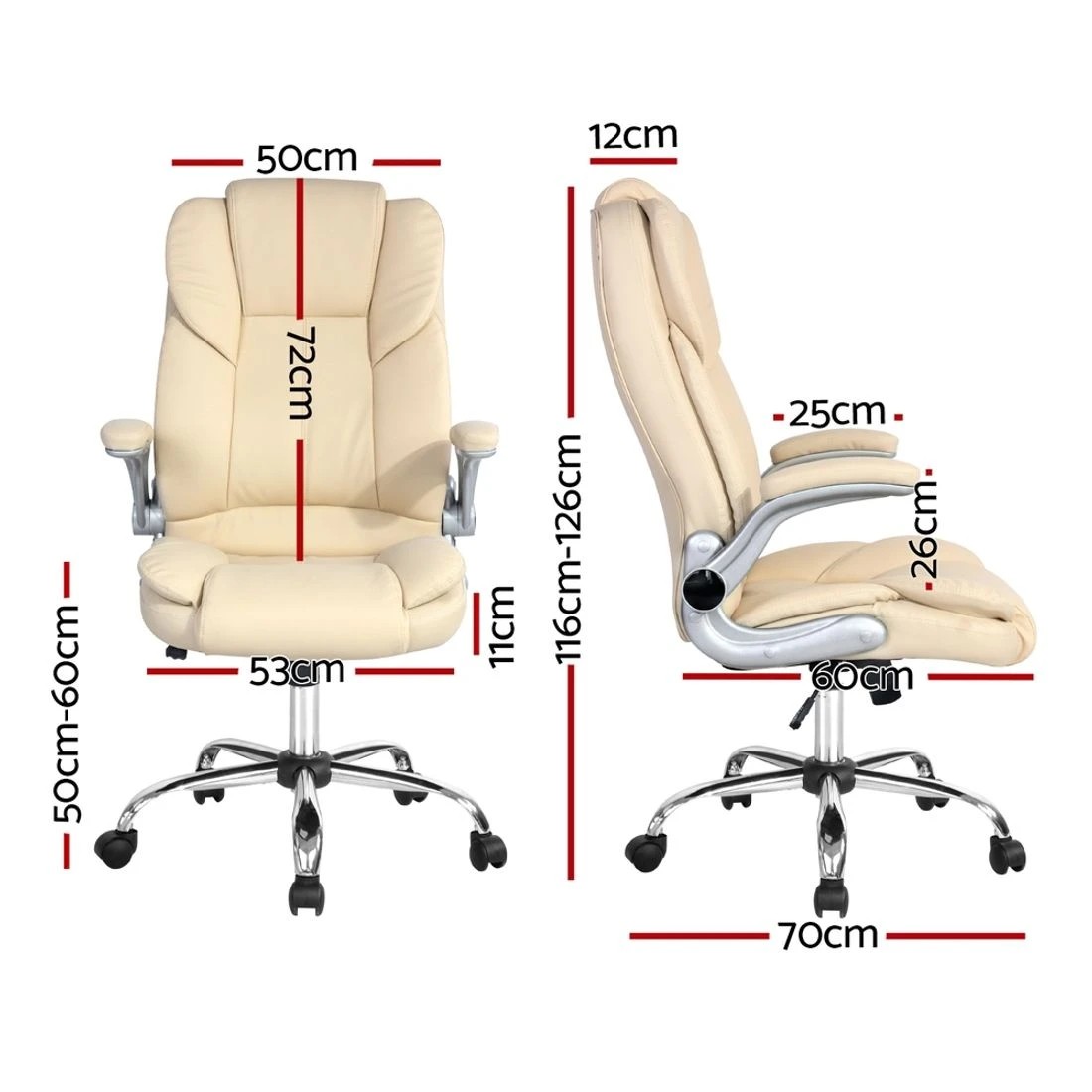 2 Artiss Executive Office Chair Leather Tilt Beige - White, 2 of 7