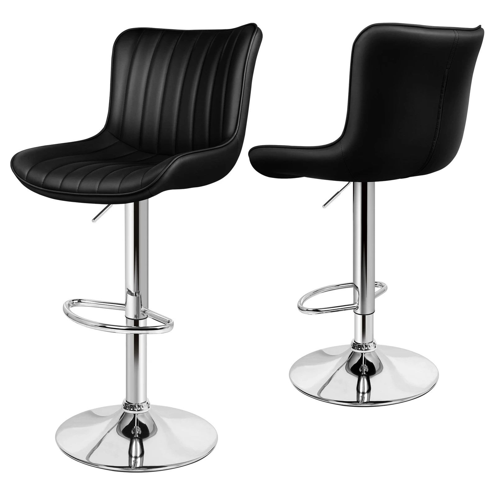 9 Alfordson 2x Bar Stools Gas Lift Leather Bar Chairs Kitchen Swivel Brad - Black, 9 of 10