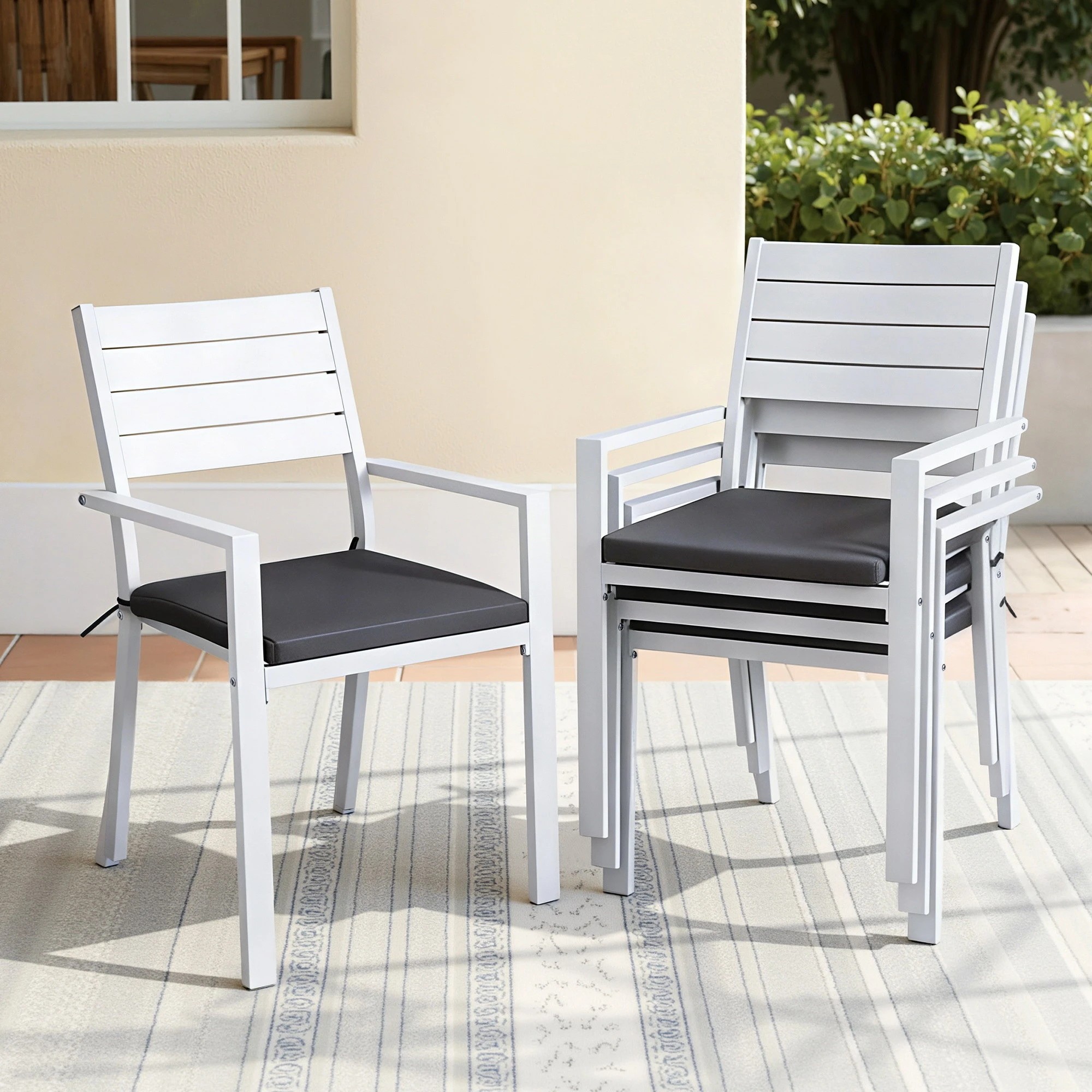 3 Gardeon 4PC Outdoor Dining Chairs Stackable Aluminium Lounge Chair Patio Furniture - White, 3 of 3