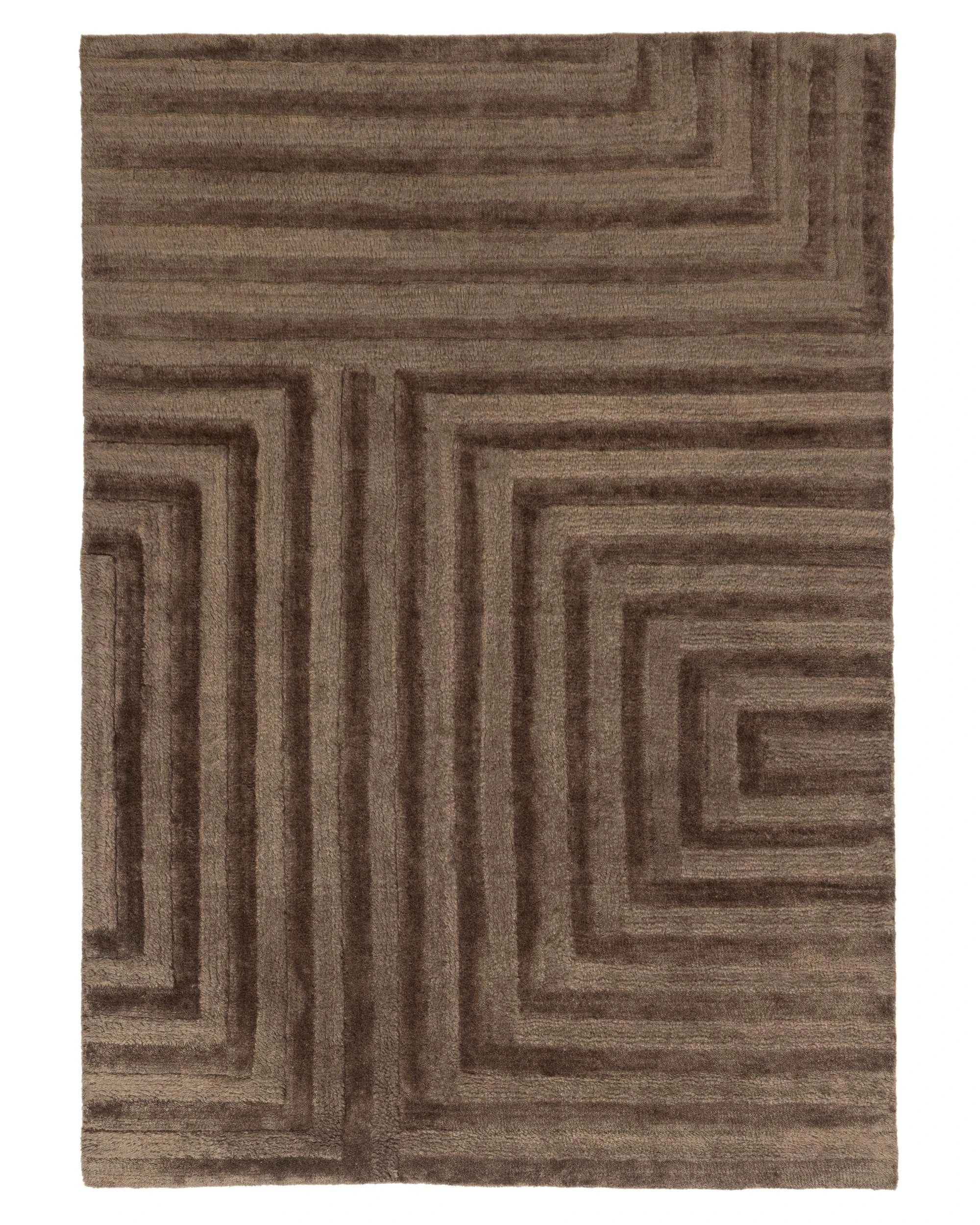 1 Loopsie Pigneto Mocha Geometric Carved Wool Rug-330cm x 240cm - Brown, 1 of 7