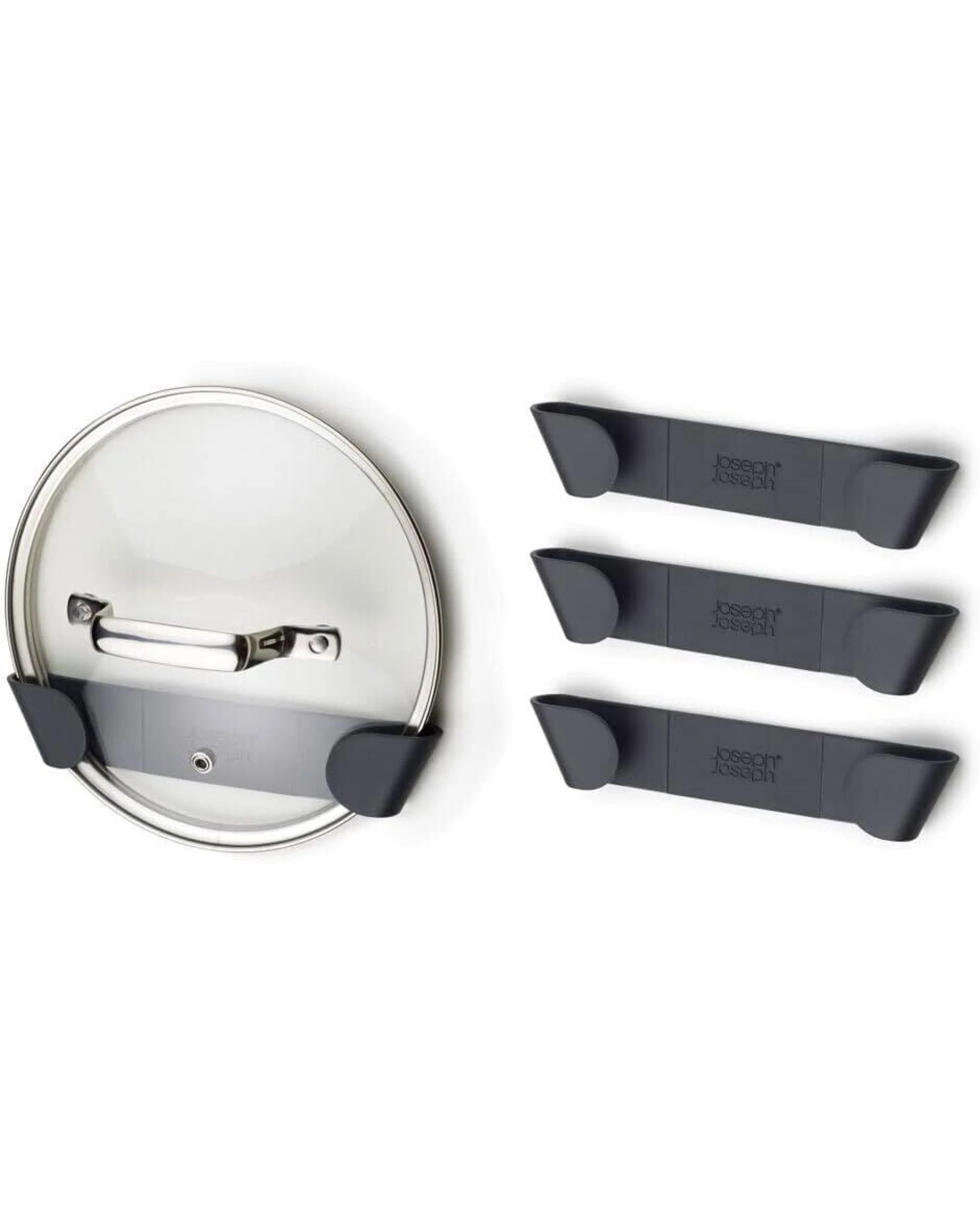 6 Joseph Joseph Cupboard Store Pan Lid Holders Self Adhesive Wall Mount Storage Organizer - 4 Piece (Grey), 6 of 8