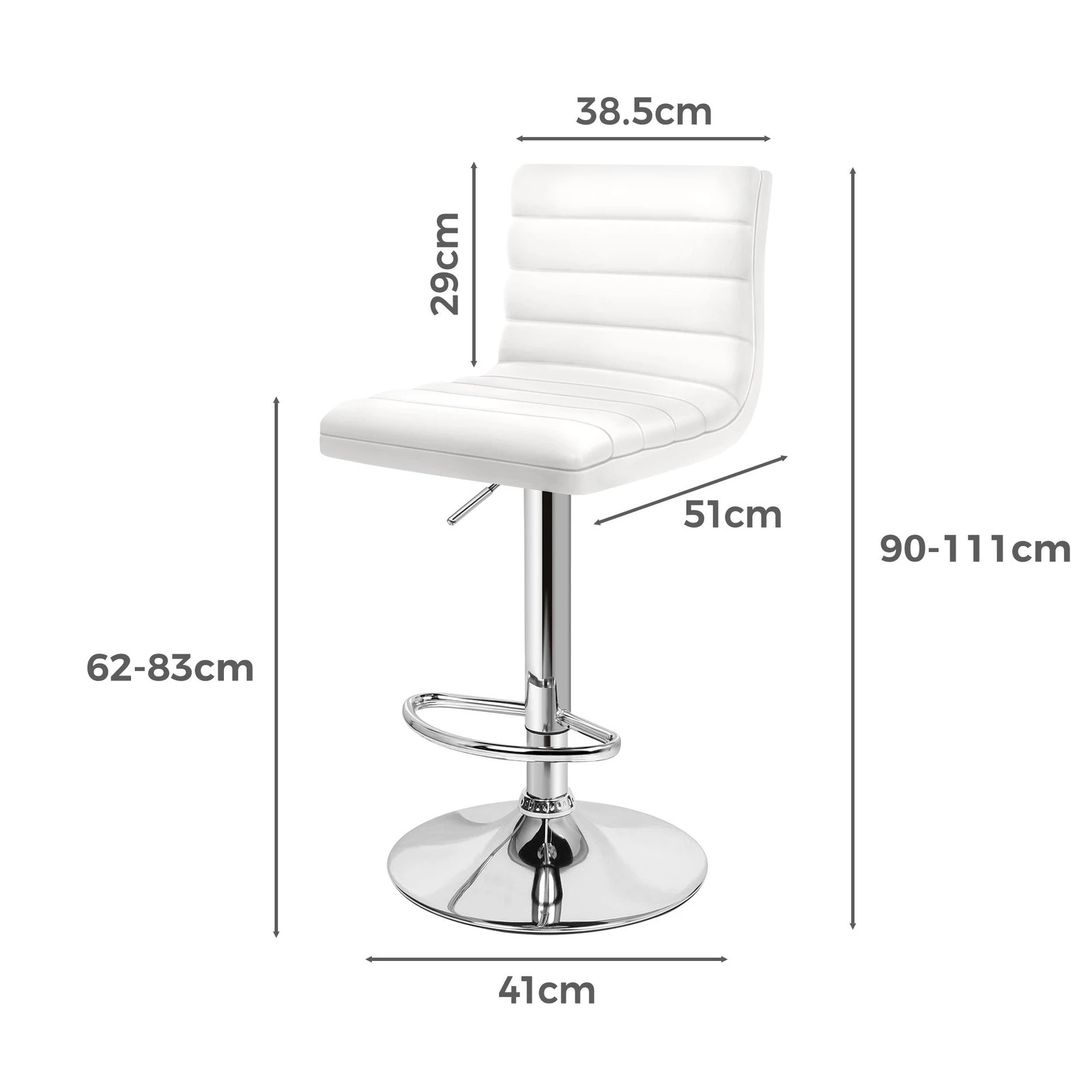 5 Alfordson 2x Bar Stools Ruel Kitchen Swivel Chair Leather Gas Lift - White, 5 of 6