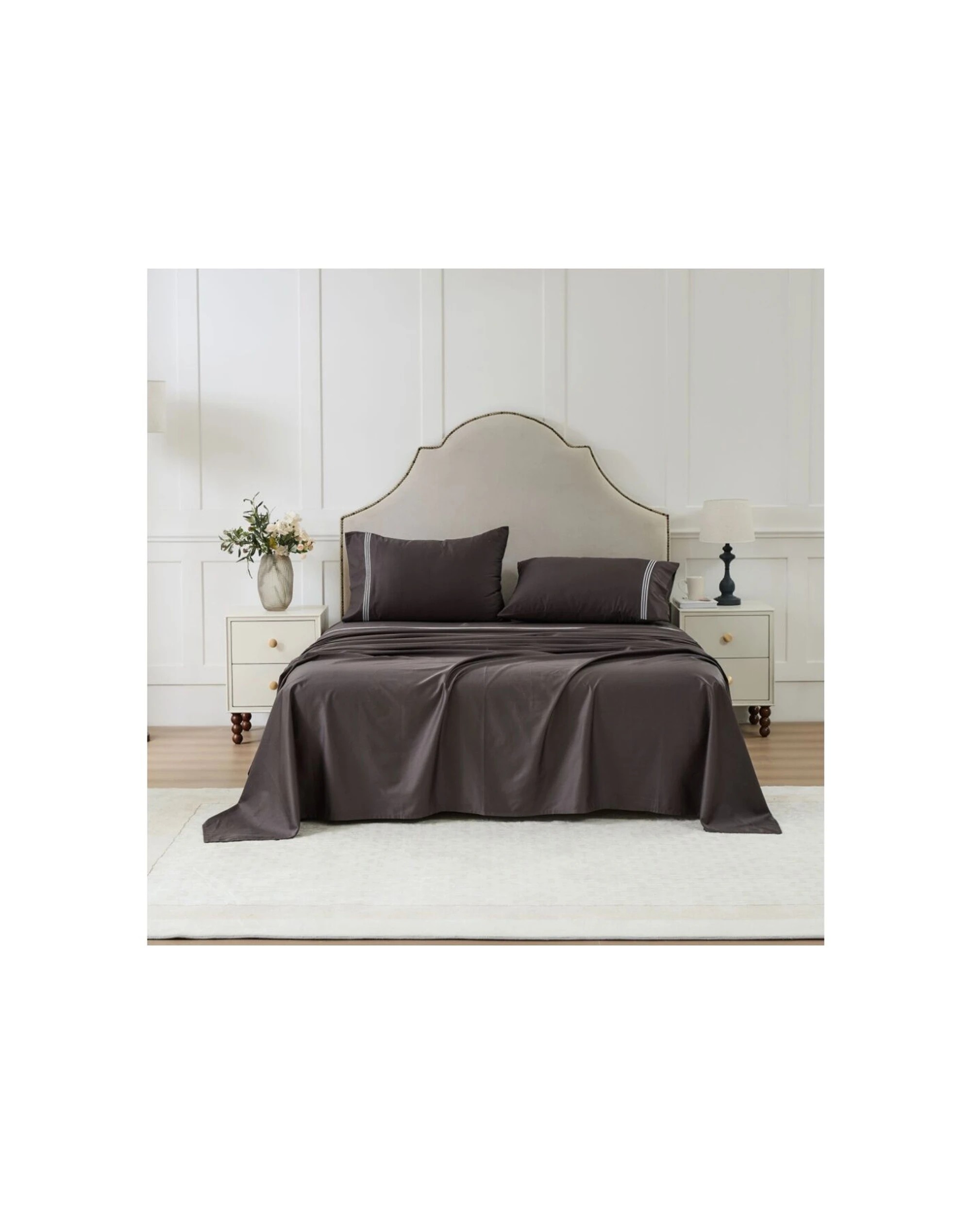 3 Grosvenor House 500TC Egyptian Cotton Hotel Embroidered Bed Bedding Sheet Set - Queen Bed - Charcoal, 3 of 8