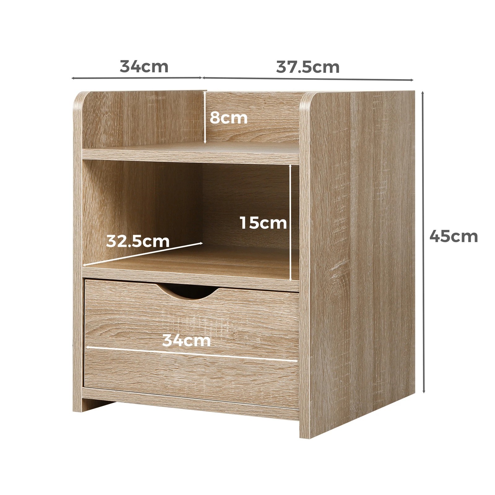 10 Alfordson 2x Bedside Table Nightstand 1 Drawer - Oak, 10 of 10