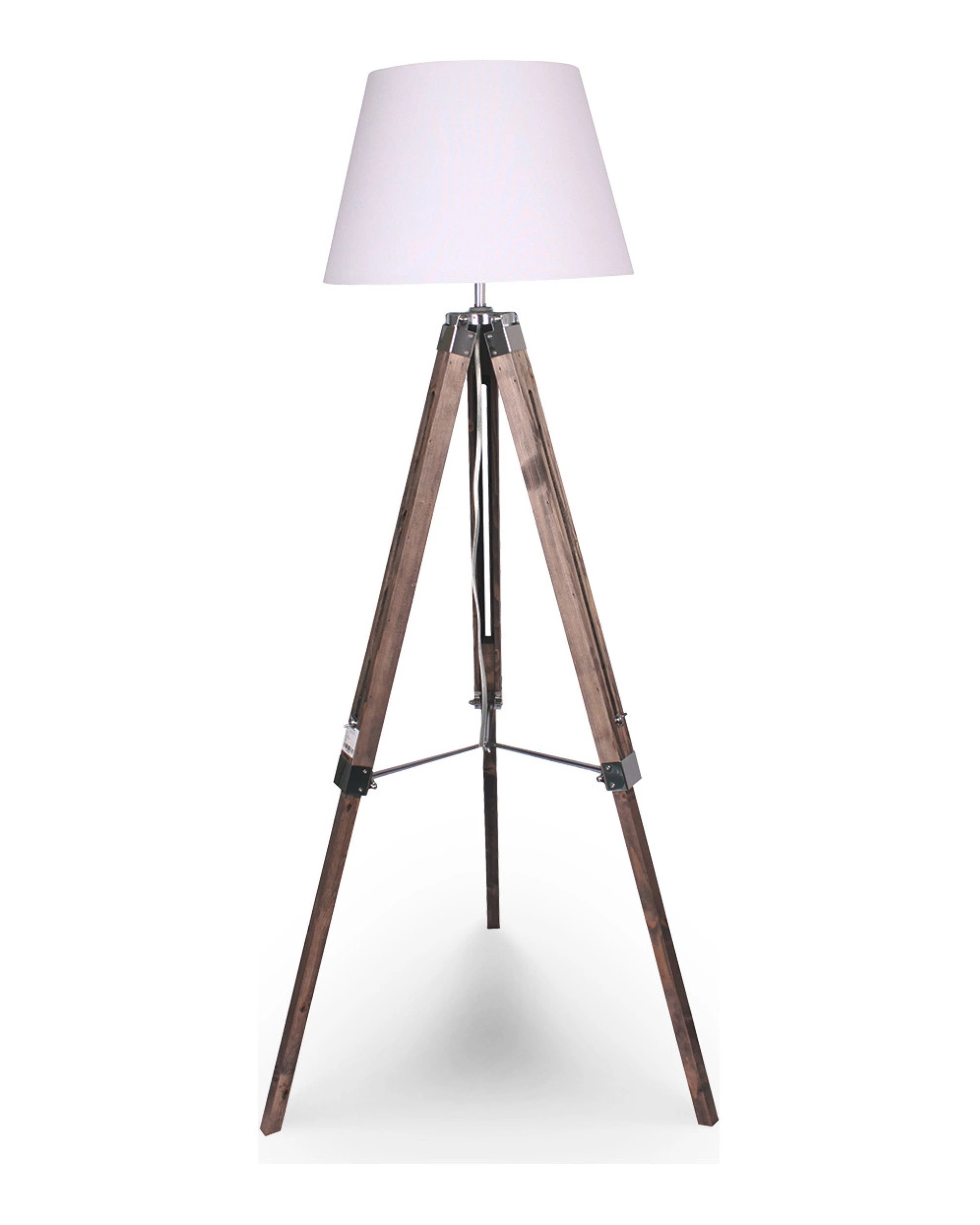 1 Sarantino Solid Wood Tripod Floor Lamp Adjustable Height White Shade, 1 of 4