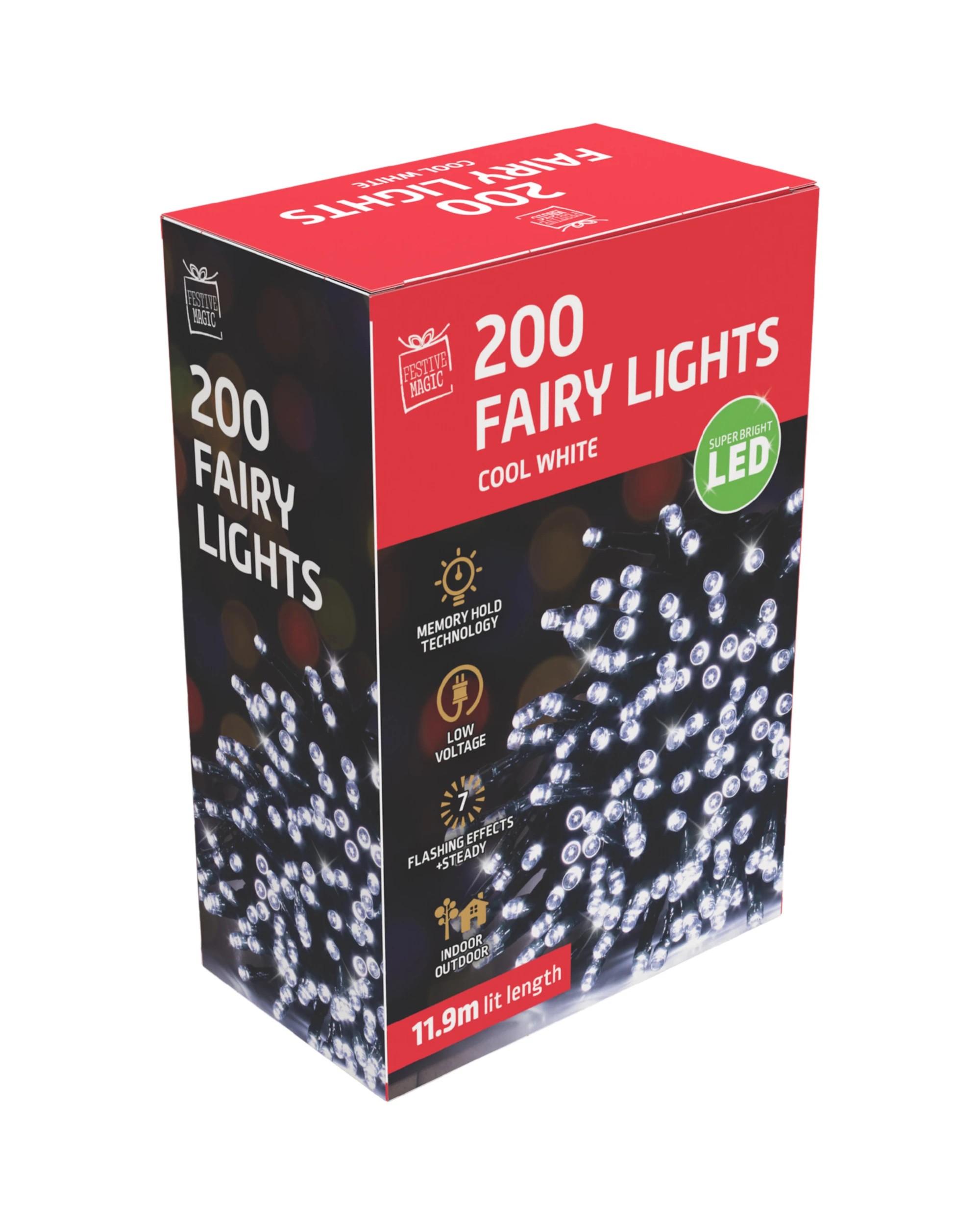 2 Uncle Bills 200 Cool LED 7 Function Fairy Lights 11.9m - White, 2 of 2