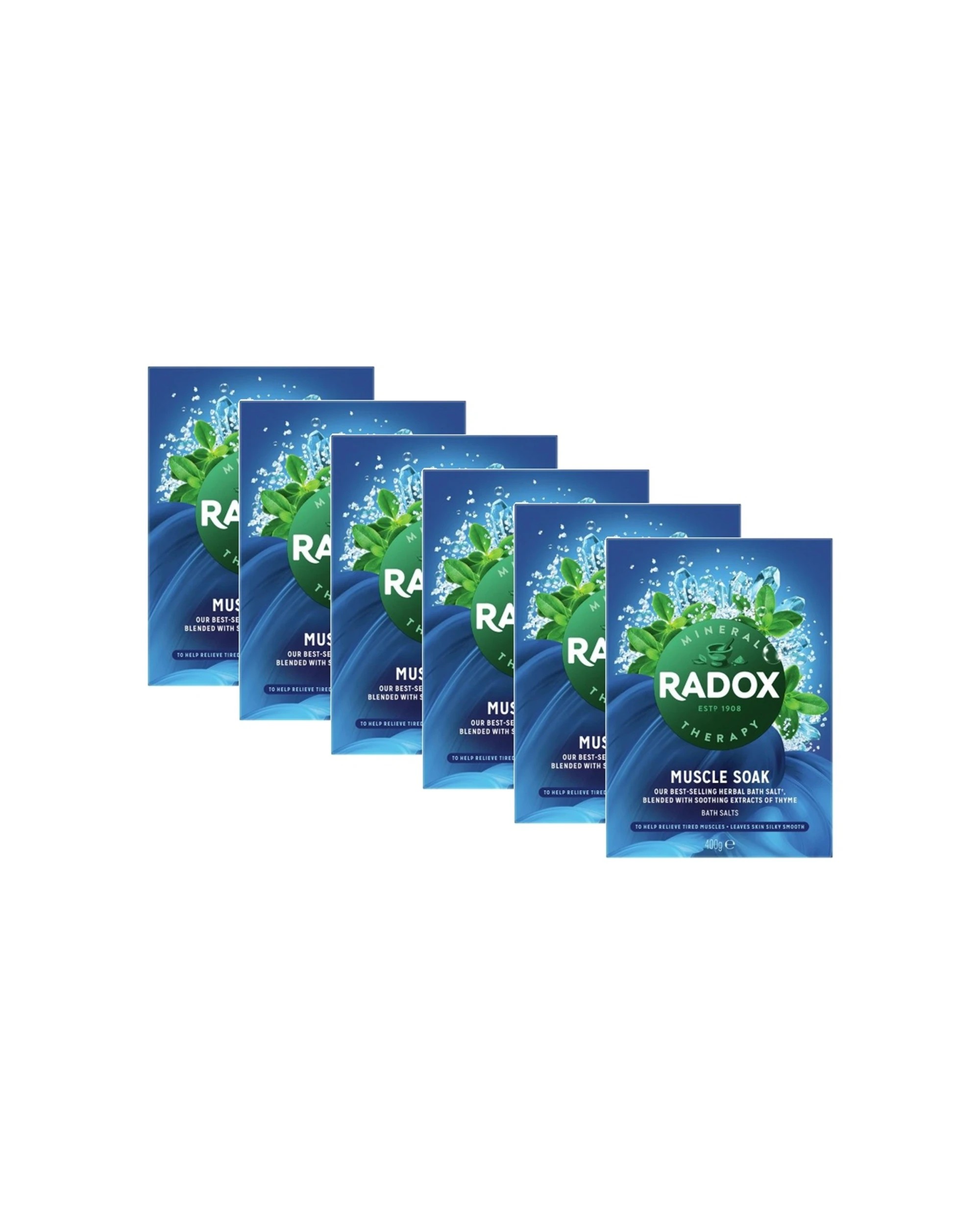 1 Radox 6pk Mineral Therapy Muscle Soak Bath Salts Herbal Blended Thyme 400g - Blue, 1 of 2
