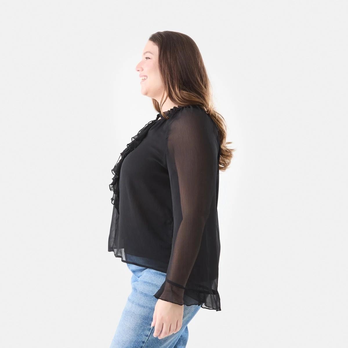2 Long Sleeve Frill Blouse Black, 2 of 6