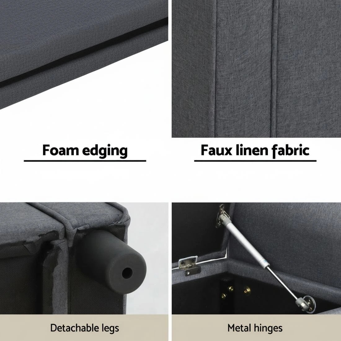 6 Artiss Storage Ottoman Blanket Box 125cm Arm Linen - Grey, 6 of 7