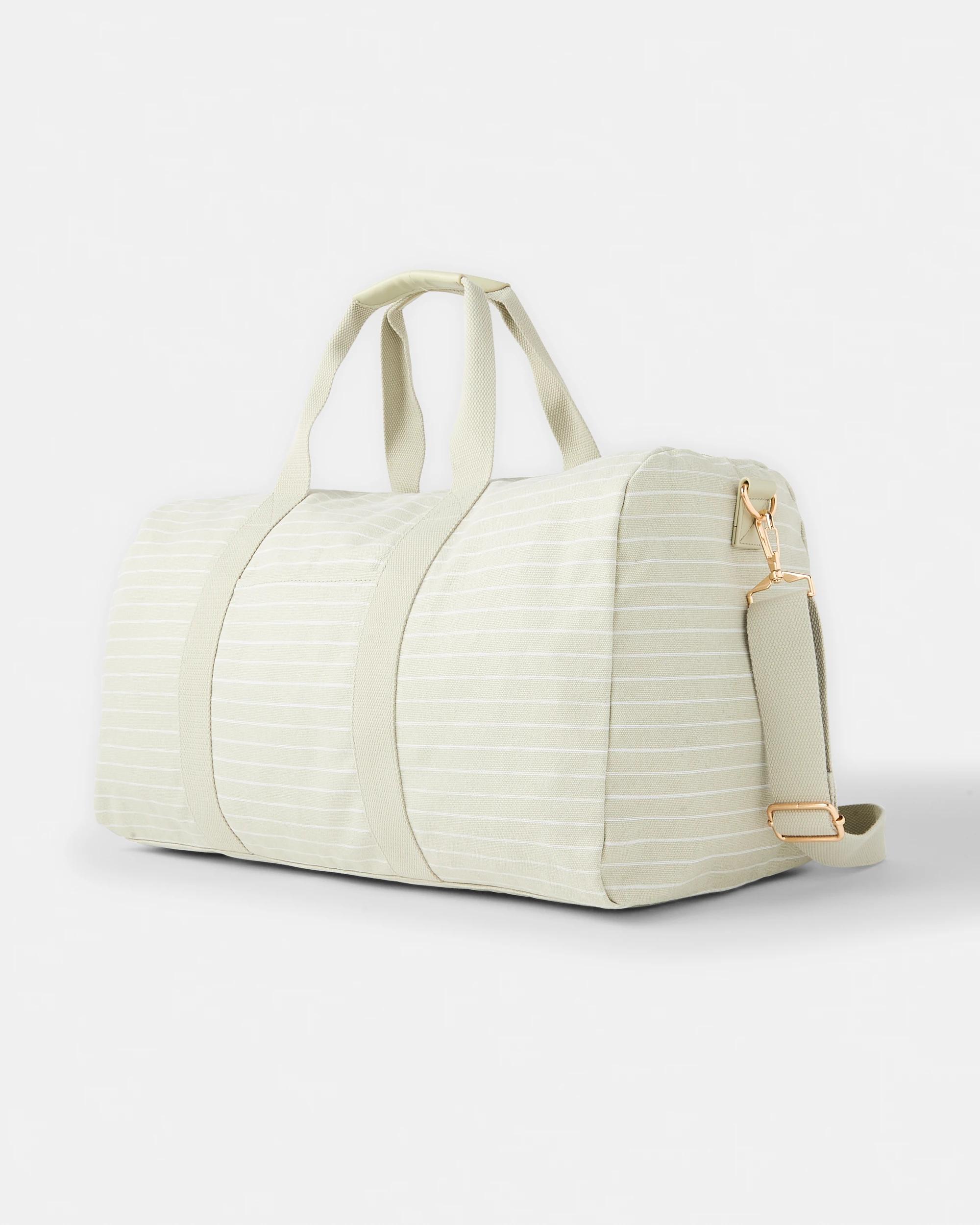 2 Canvas Weekender Bag Khaki Strp, 2 of 5