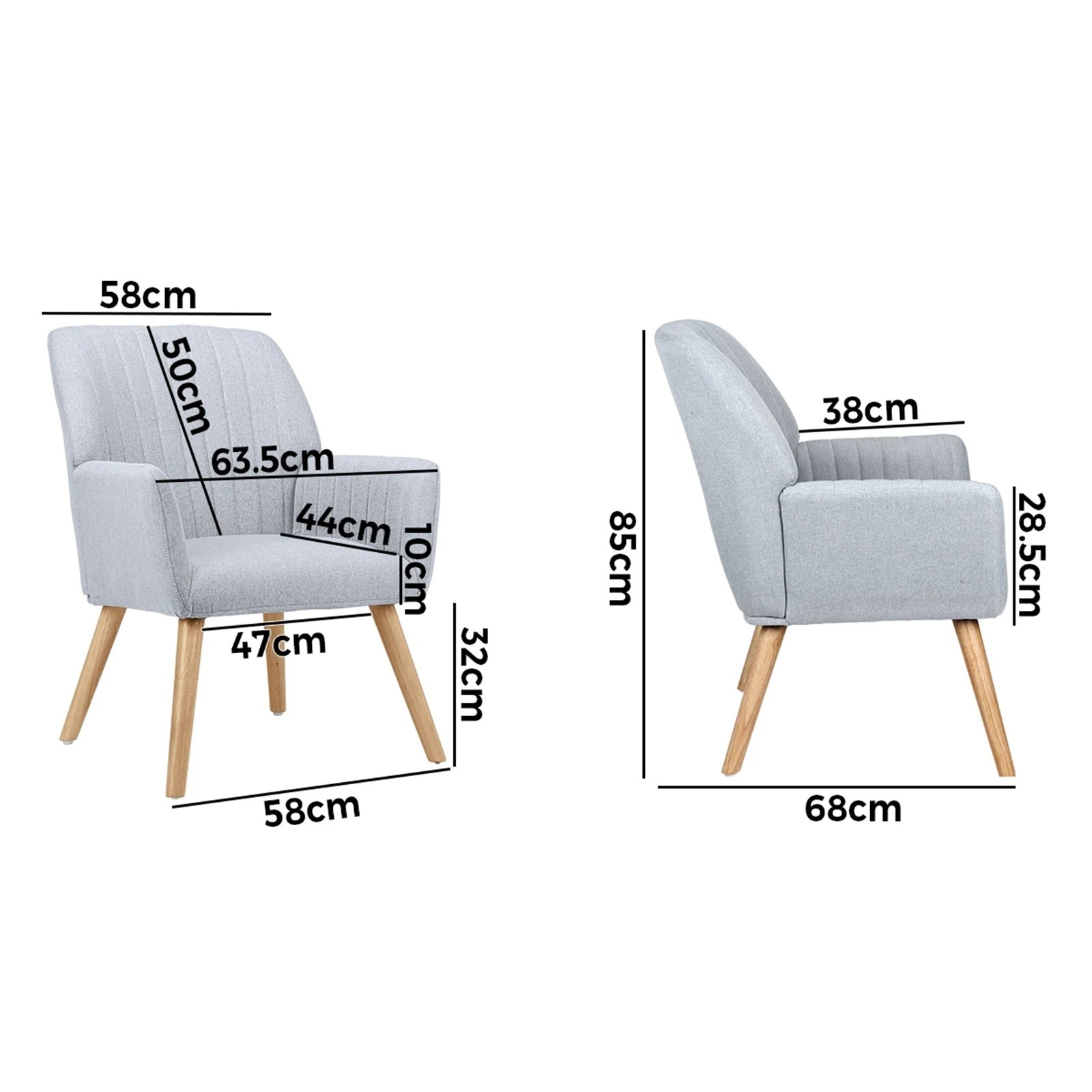 2 Oikiture 2x Armchair Lounge Sofa Chair Fabric Accent Chairs Armchairs - Grey, 2 of 10