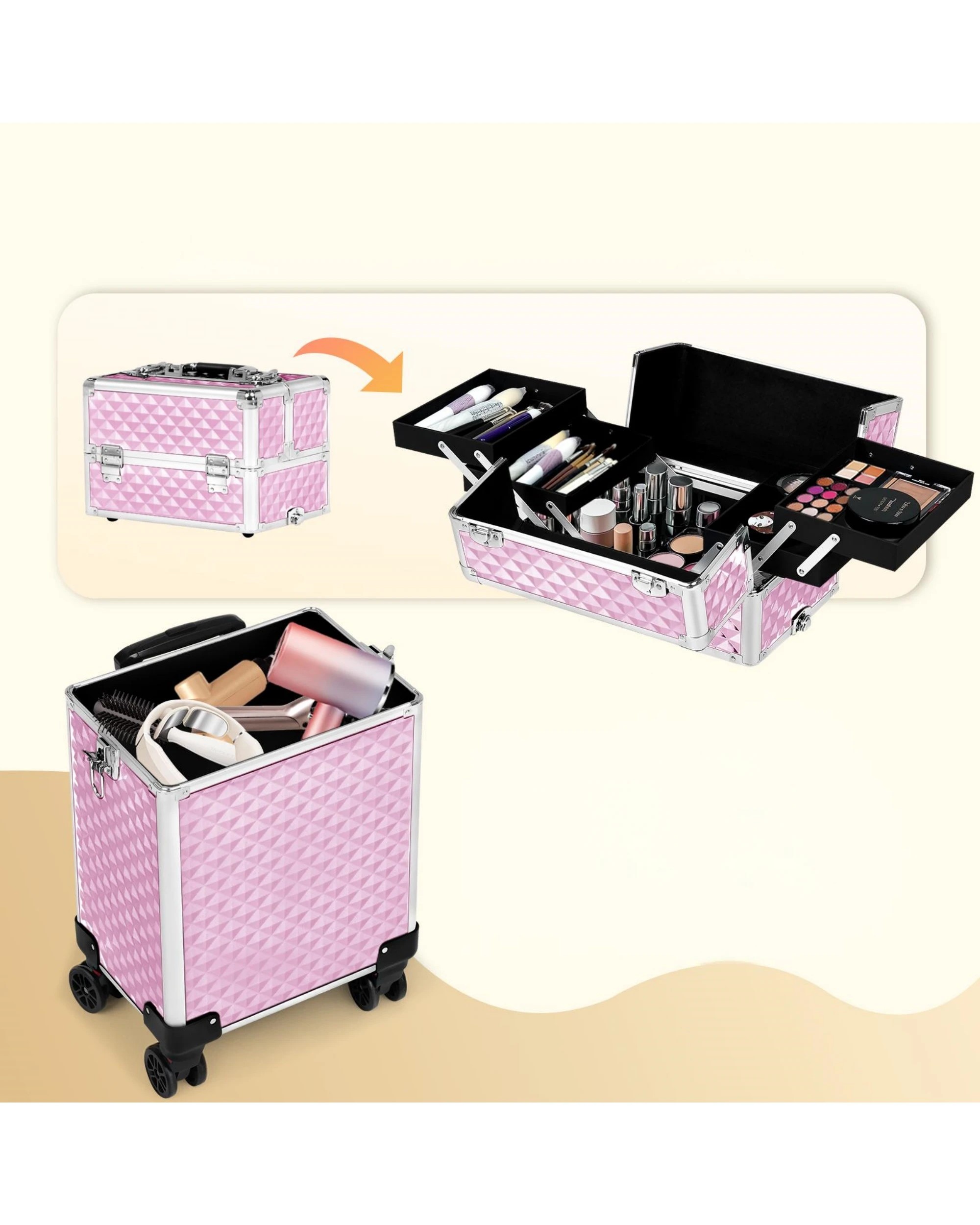 4 Advwin Makeup Trolley Case 4 in 1 Rolling Large Capacity - Pink, 4 of 8