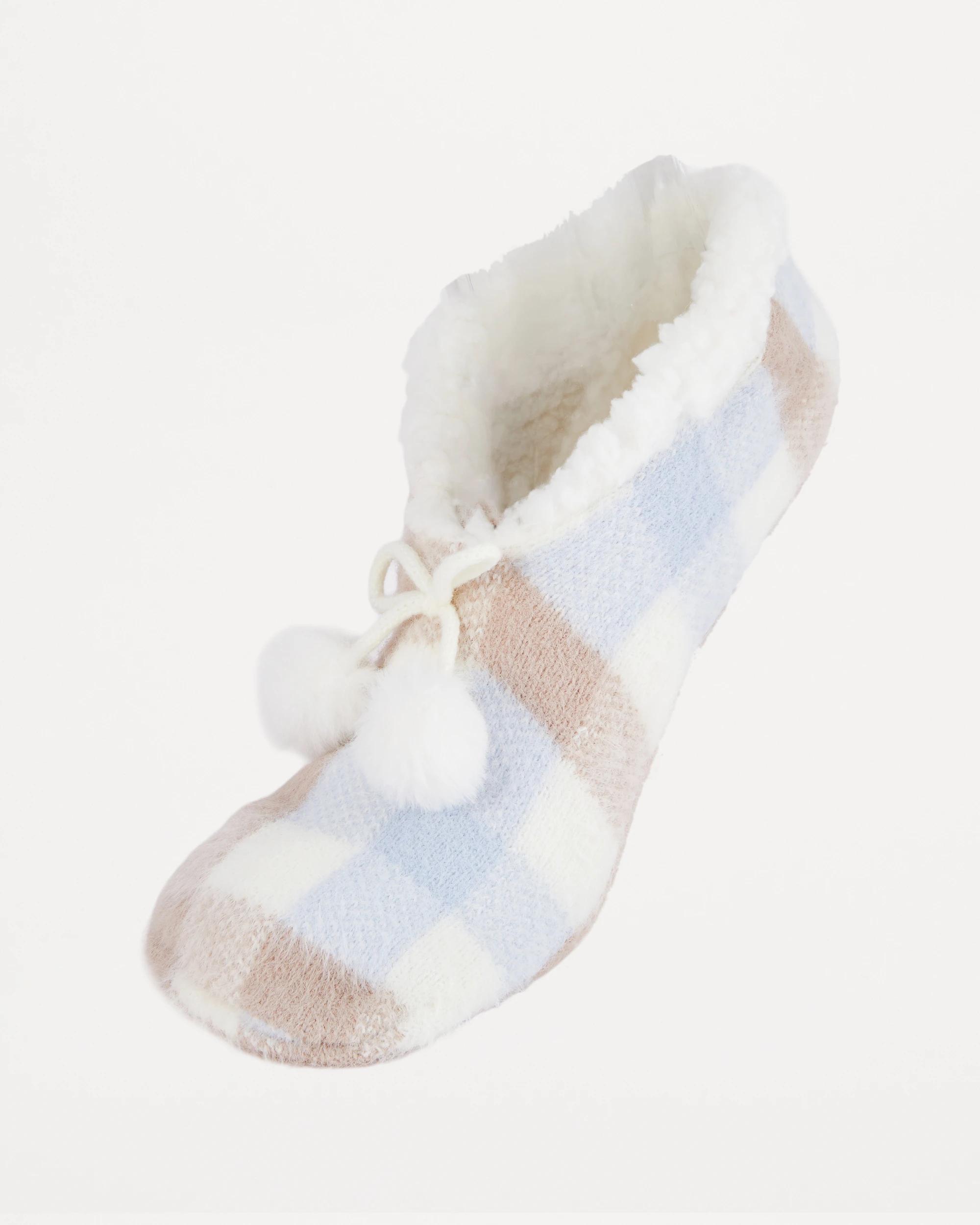 2 Sherpa Pom Pom Sockette Blue Check, 2 of 4