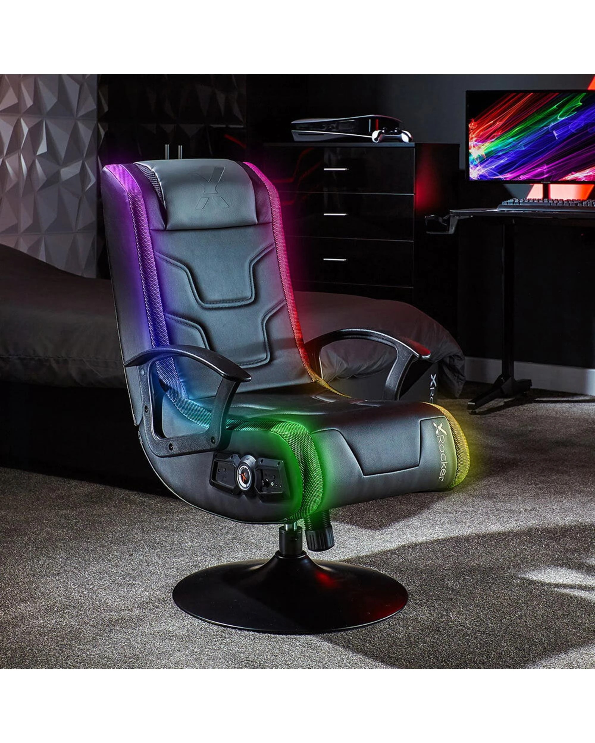 3 X Rocker Veleno 2.1 Audio Junior Gaming Chair with RGB - Black, 3 of 7