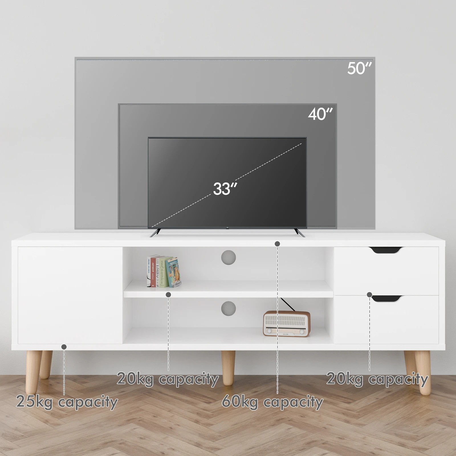 10 Alfordson Entertainment Unit 120cm TV Cabinet Stand Storage Drawer - White, 10 of 10