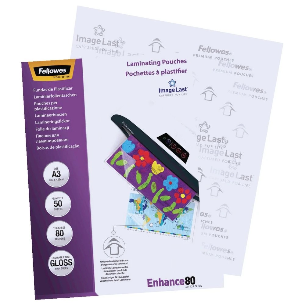 3 Fellowes A3 80 Micron Laminating Pouch Gloss 50 Pack, 3 of 3