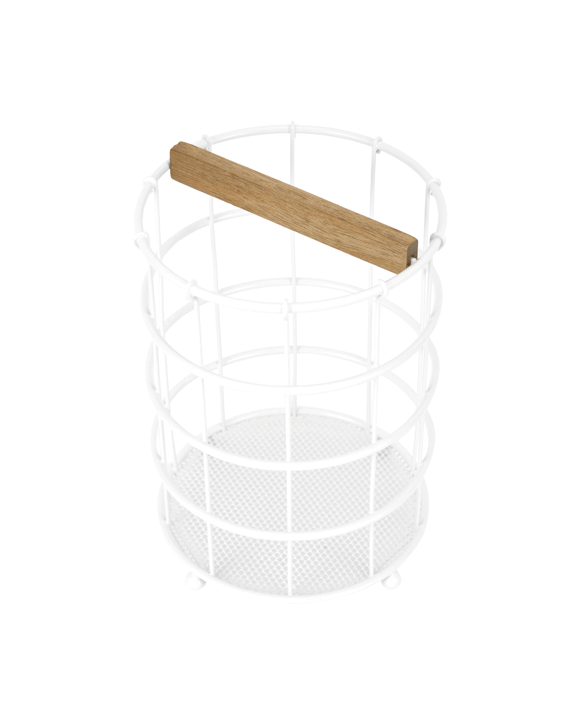 Off White and Acacia Utensil Holder