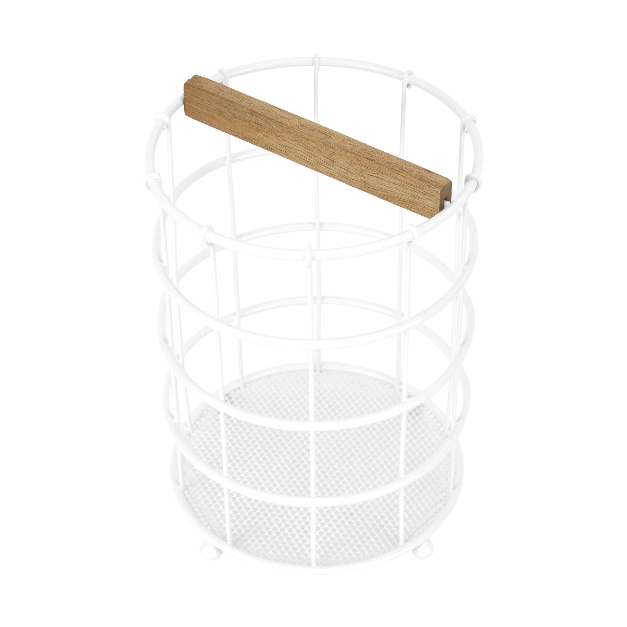 1 Off White and Acacia Utensil Holder, 1 of 6