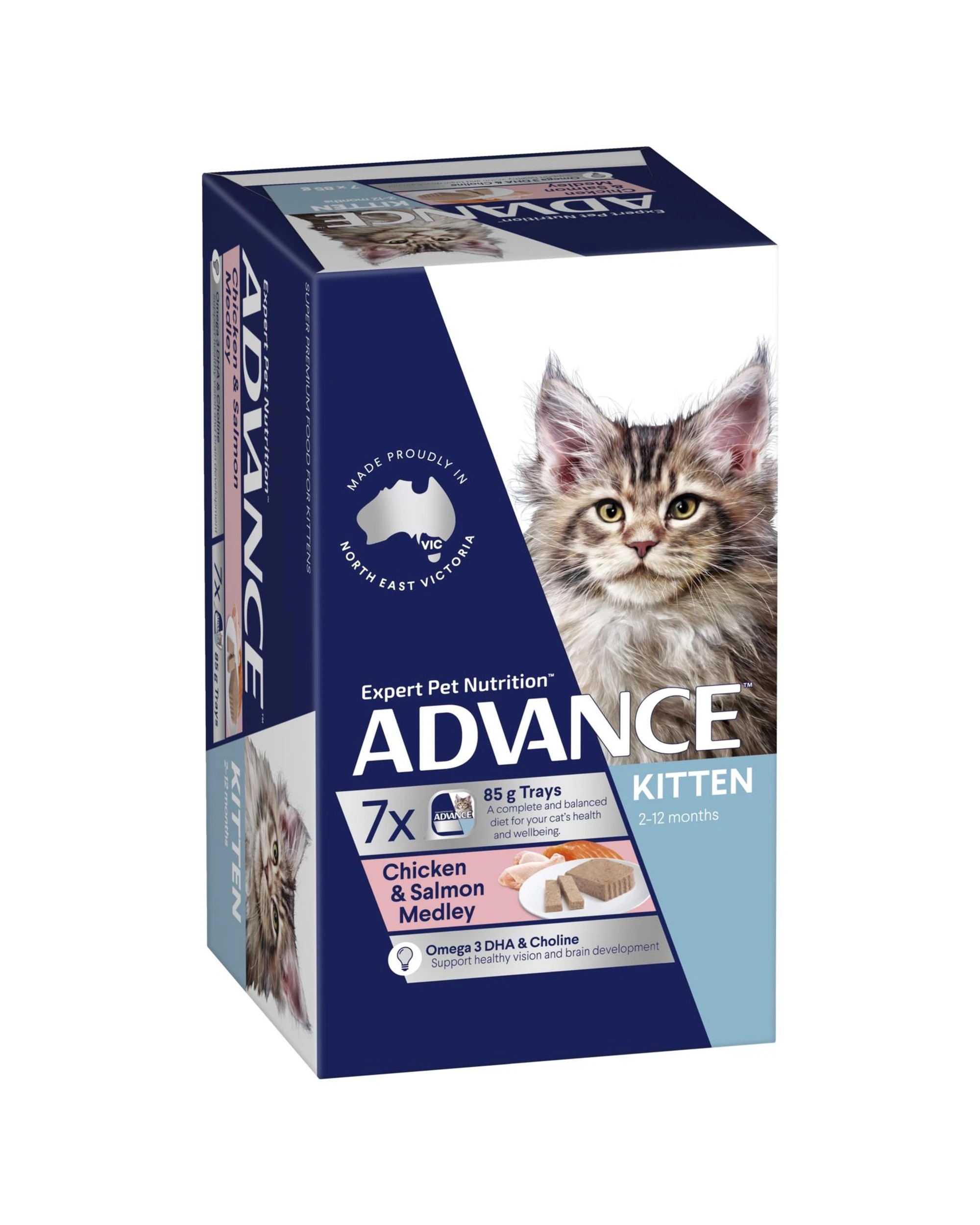 2 Advance Kitten 2-12 Months Wet Cat Food Chicken & Salmon Medley 7 x 85g, 2 of 3