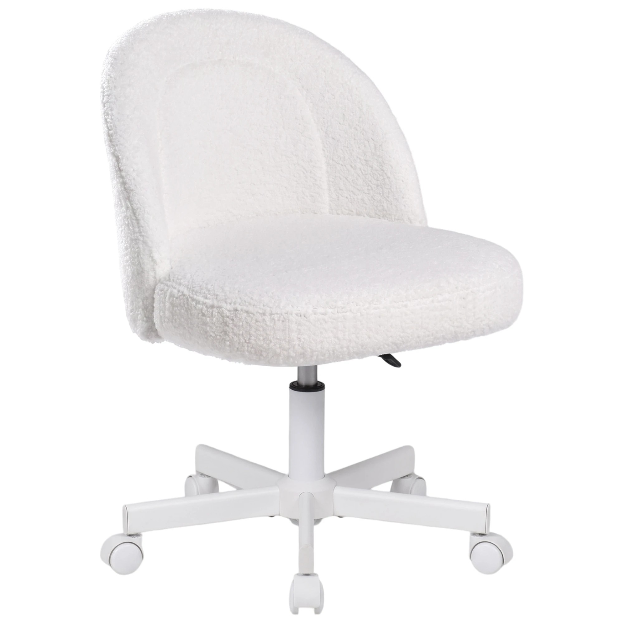 1 Advwin Teddy Fleece Vanity Chair Swivel Makeup Desk Chair with Wheels - White, 1 of 8