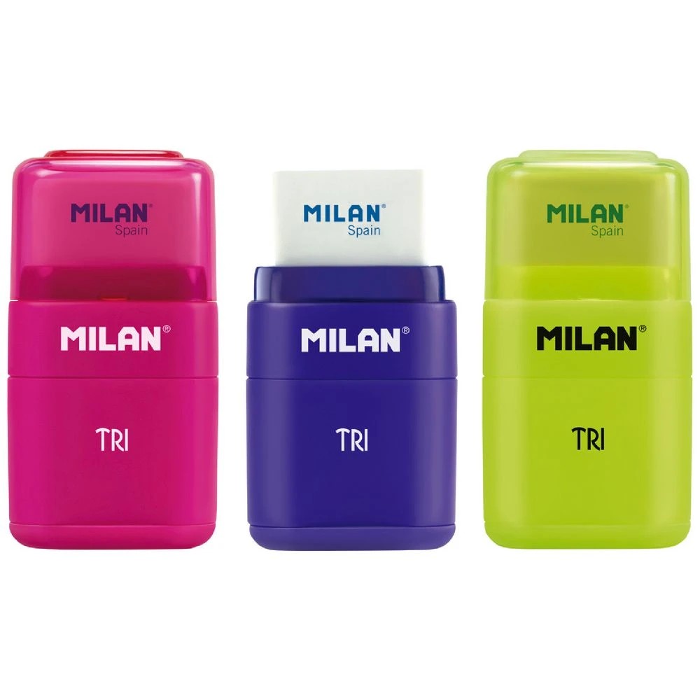 1 Milan Tri 1 Hole Sharpener and Eraser Assorted, 1 of 6