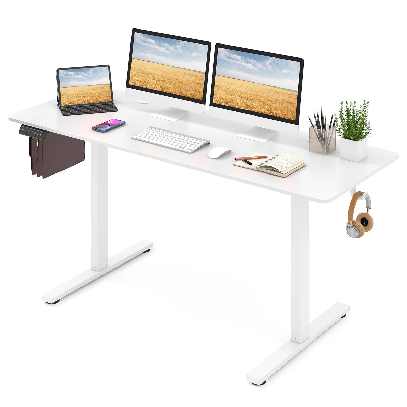 3 Costway 1.6M Adjustable Electric Standing Desk Sit Stand Desk w/Control Panel - White, 3 of 3