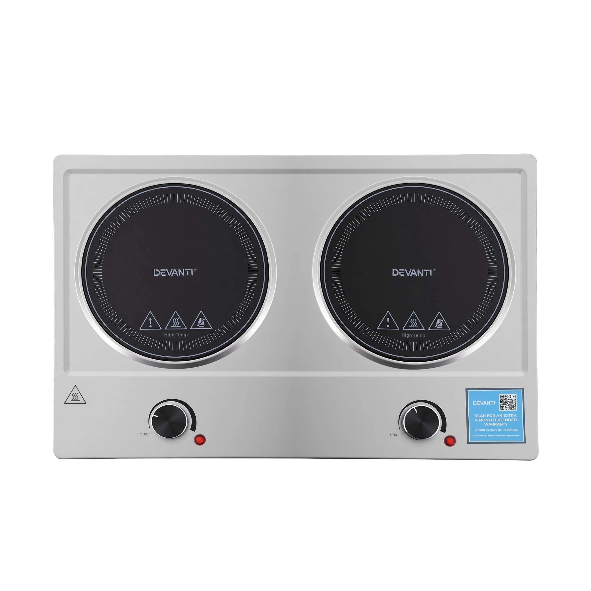 3 Devanti Electric Ceramic Cooktop 2400W Knob Control Hot Plate - Silver, 3 of 9